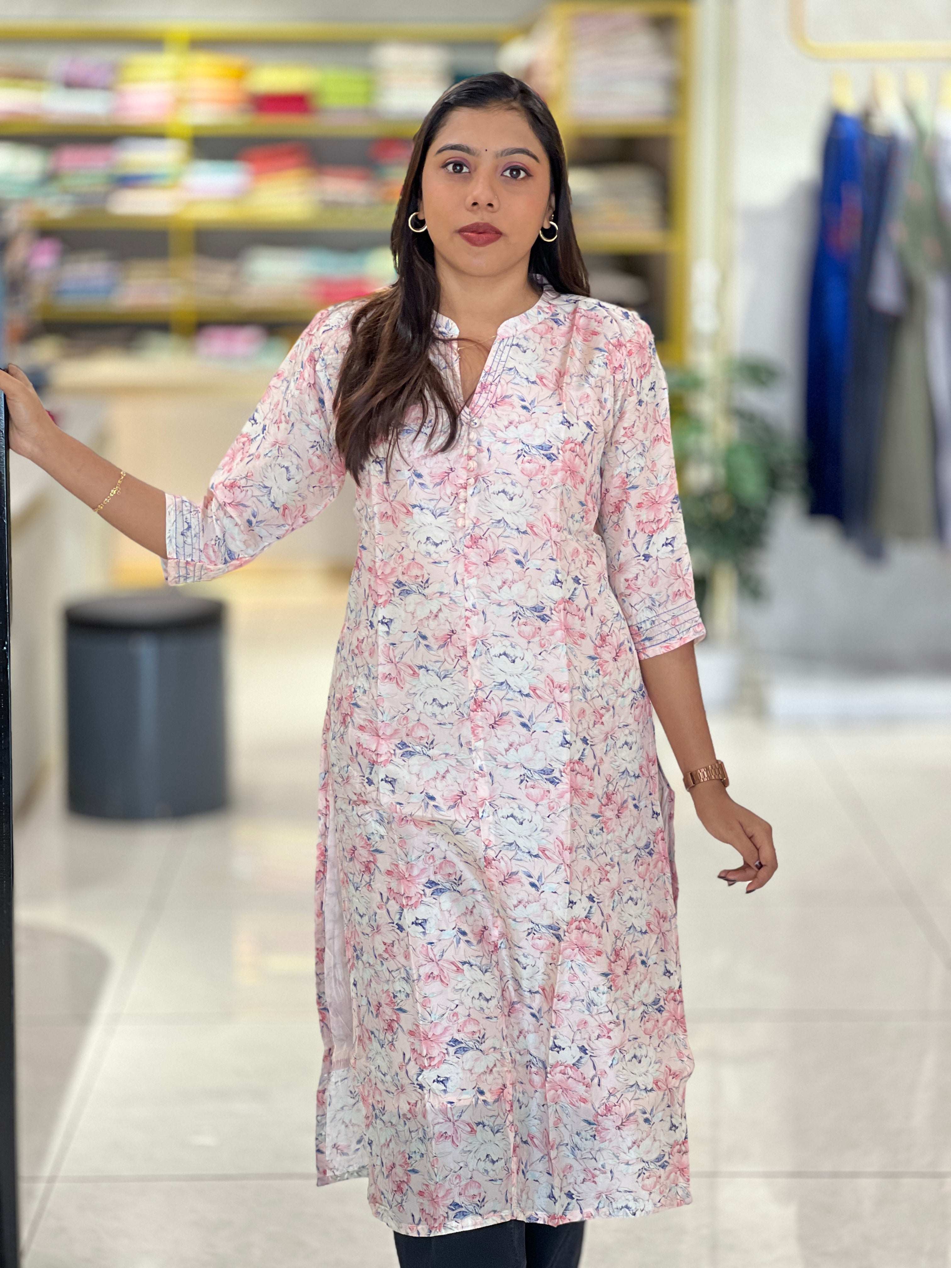 Floral Printed Semi Tussar Kurta | RMLA315