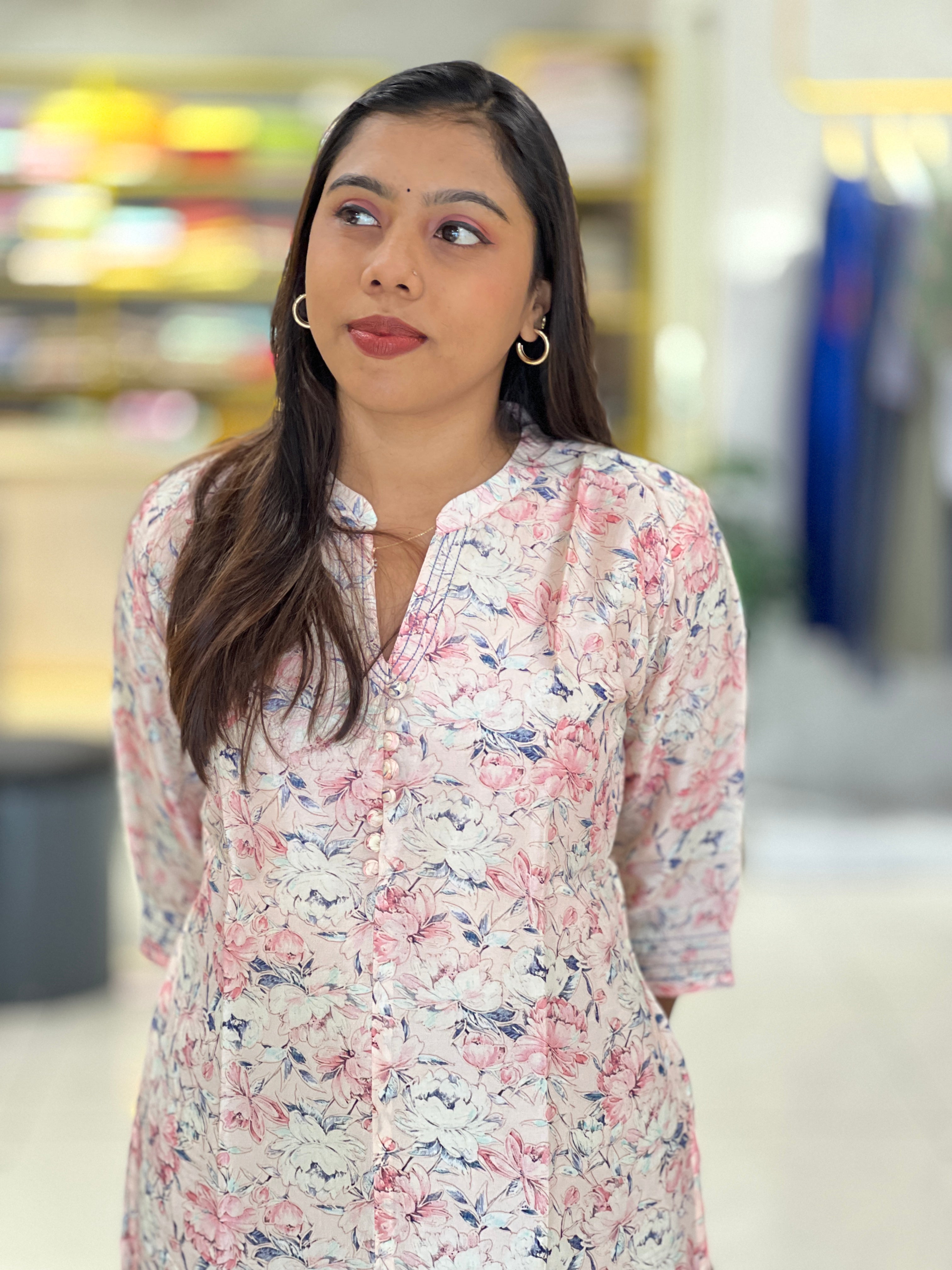 Floral Printed Semi Tussar Kurta | RMLA315