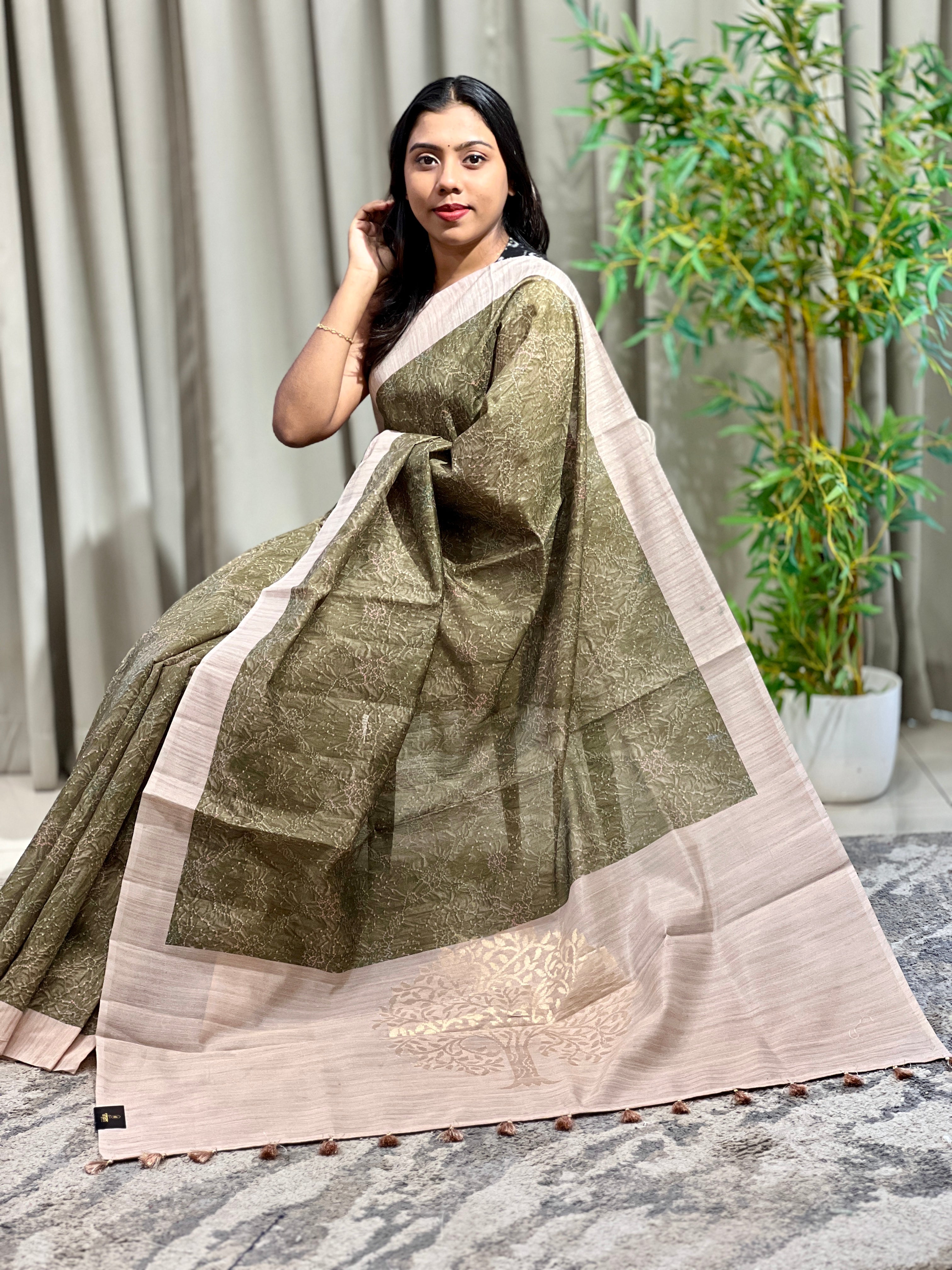 Machine Embroidered Semi Tussar Saree | MB158