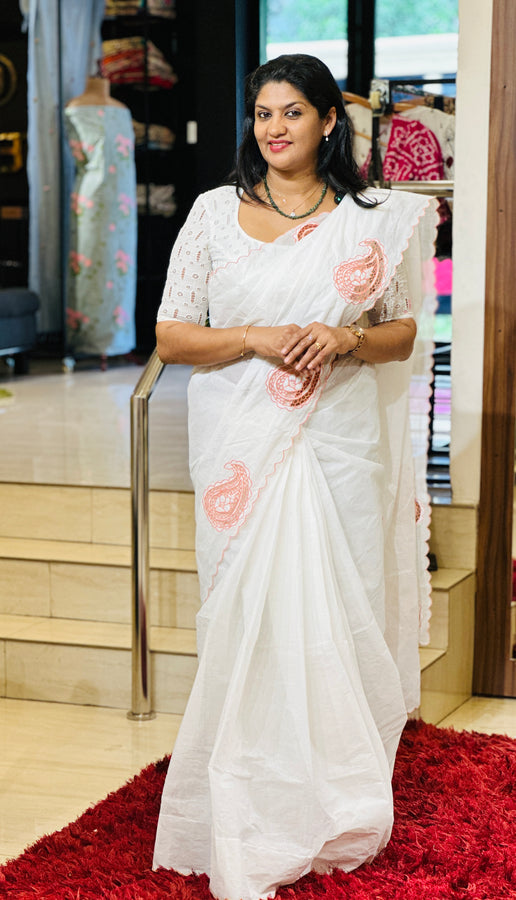 Twine Cutwork Floral Design Organdy Saree | TC387