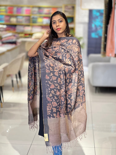 Pen Kalamkari Detailed Jute Weaved Dupatta | HE246