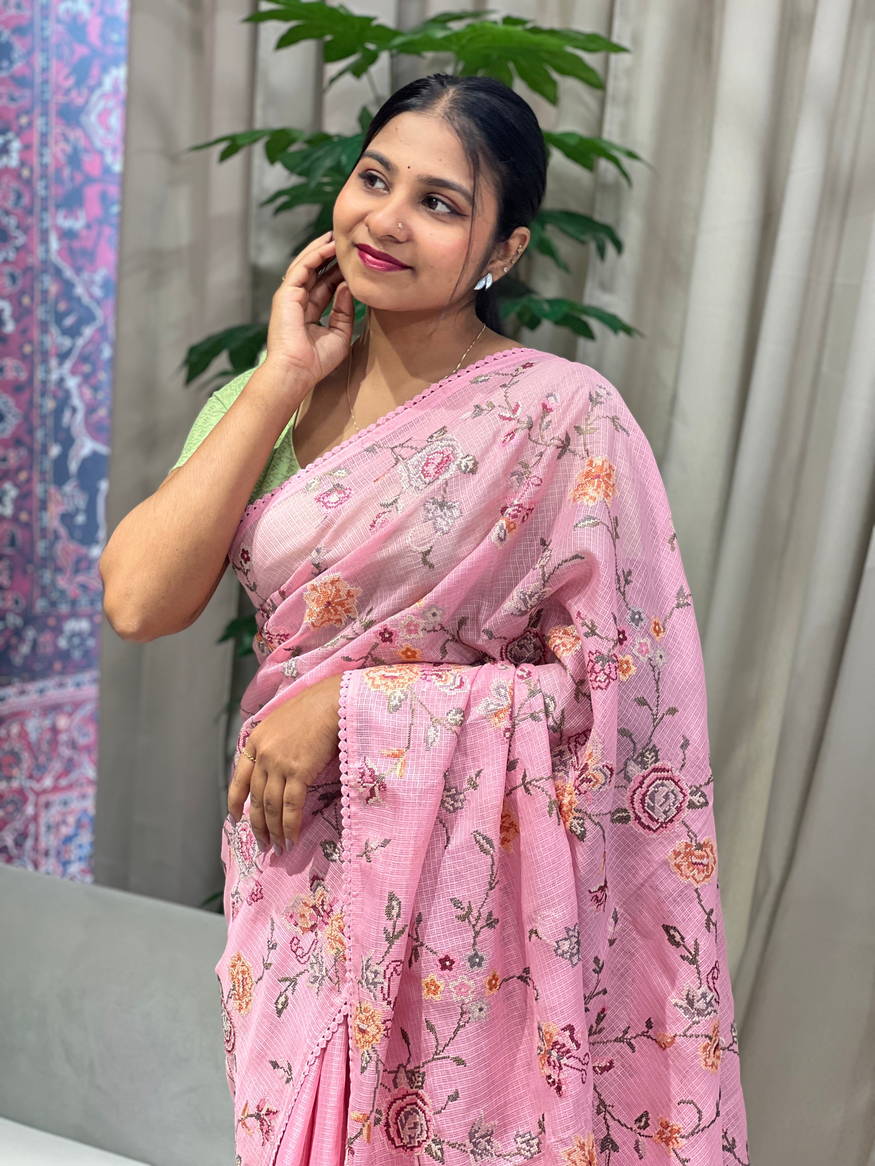 Multicolour Floral Machine Embroidery Detailed Silky Kota Saree | BLD1952