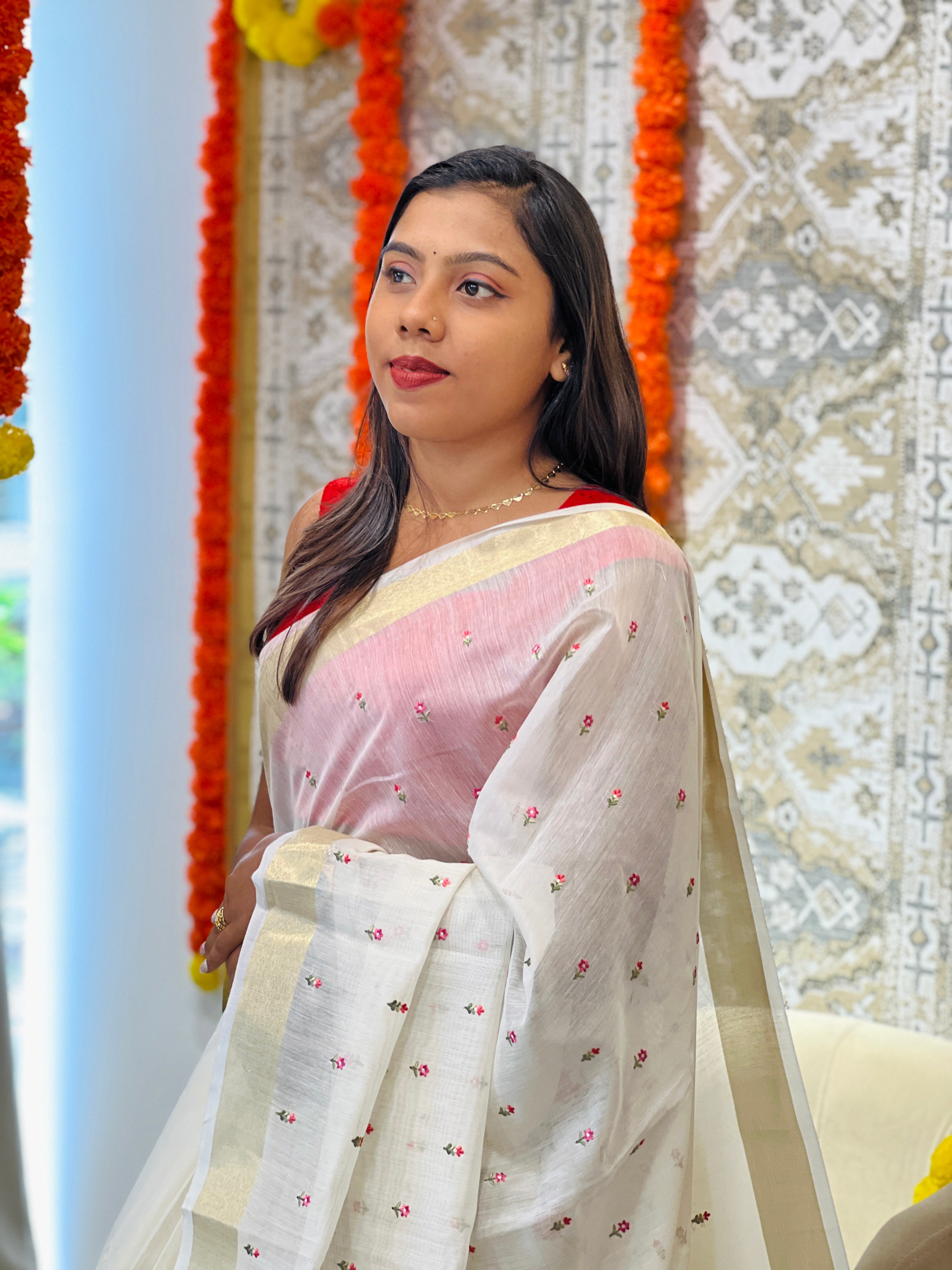 Floral Embroidered Silk Chanderi Saree | MR509