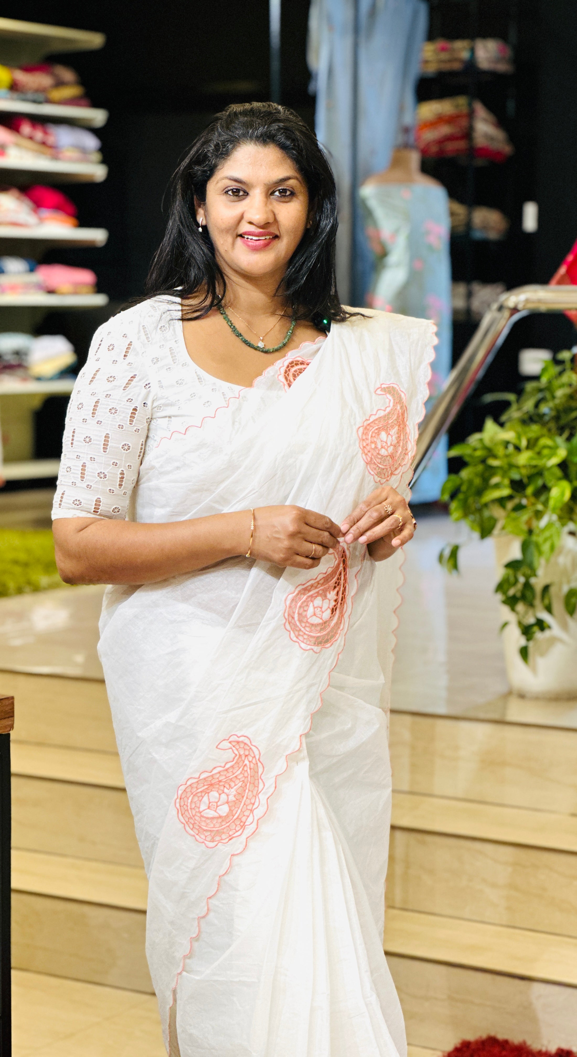 Twine Cutwork Floral Design Organdy Saree | TC387