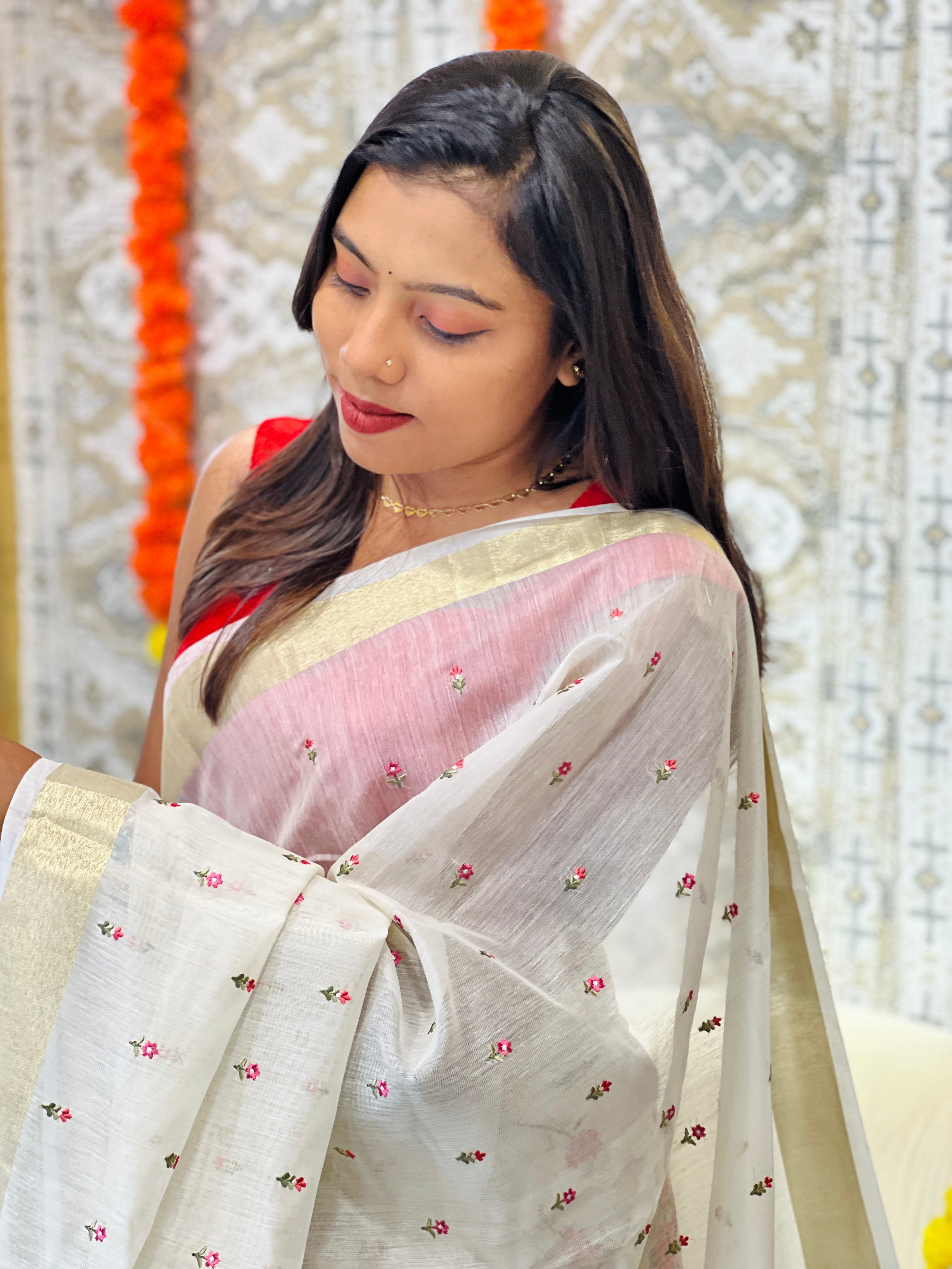 Embroidered Silk Chanderi Saree | MR513