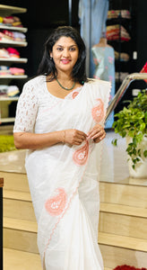 Twine Cutwork Floral Design Organdy Saree | TC387
