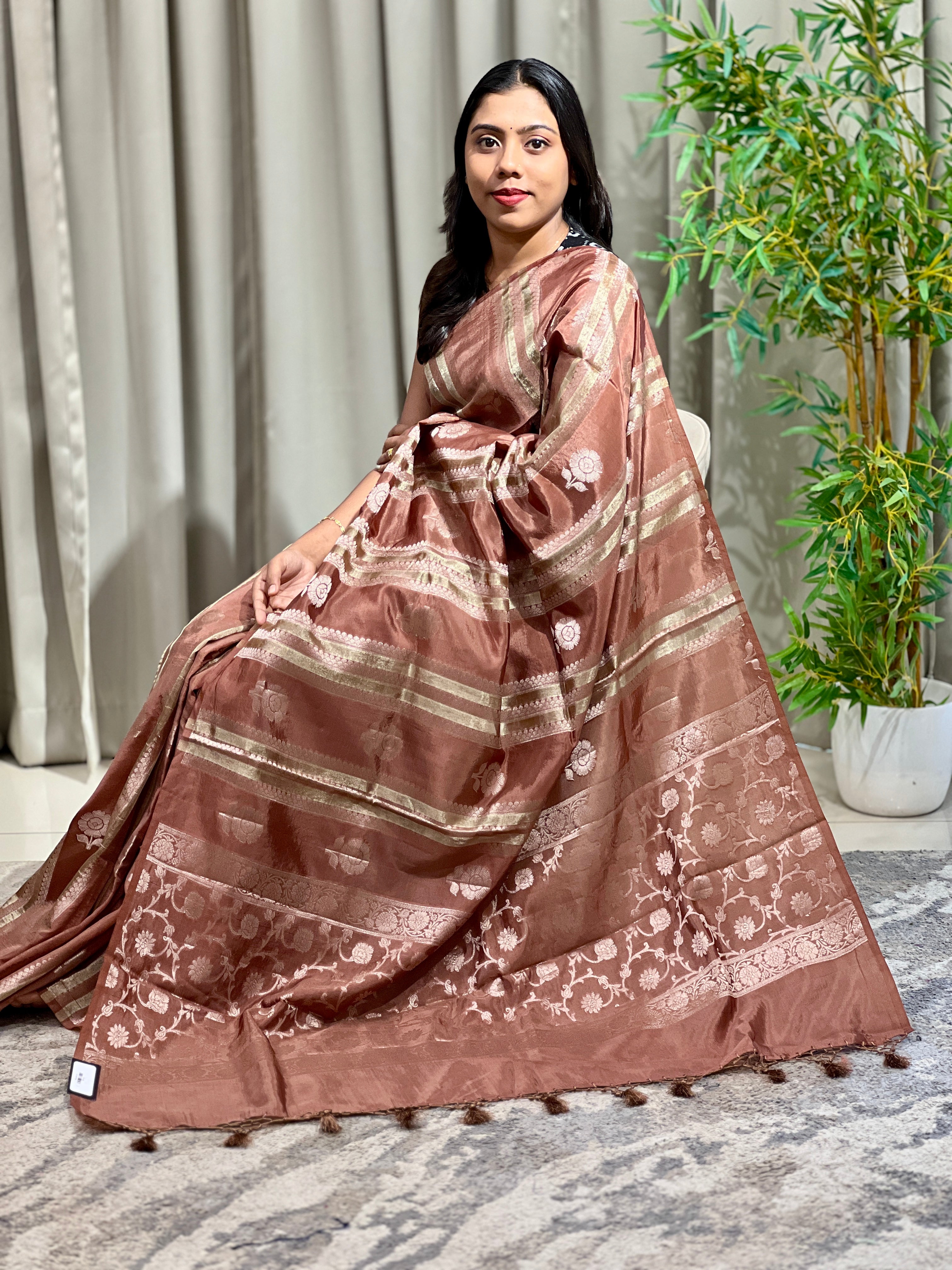 Stripe Zari Woven Semi Silk Saree | MB163