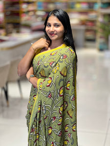 Pen Kalamkari Print Detailed Georgette Saree | SHA103