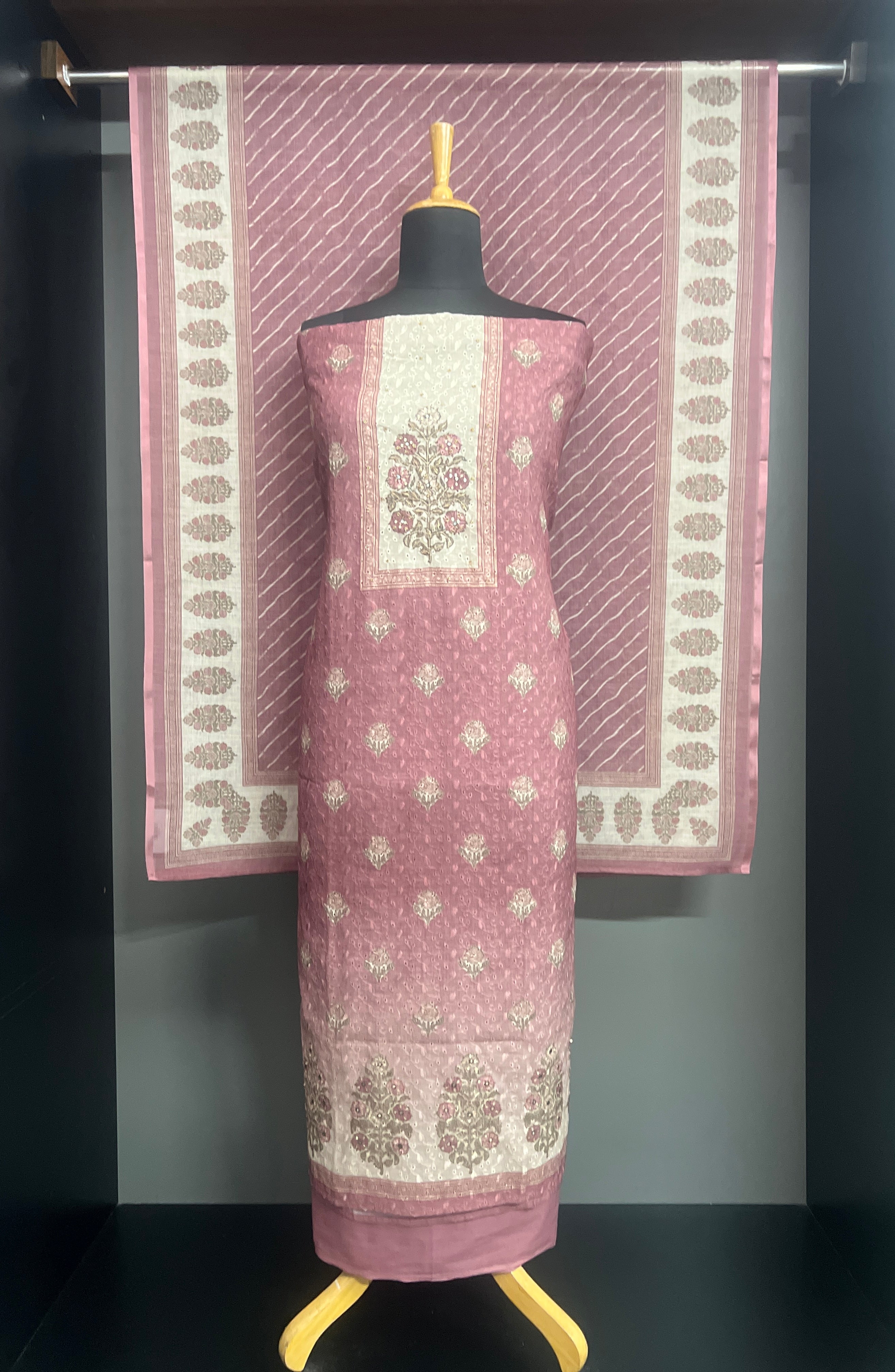 Floral Printed Pattern Semi Tussar Salwar Set | MF216