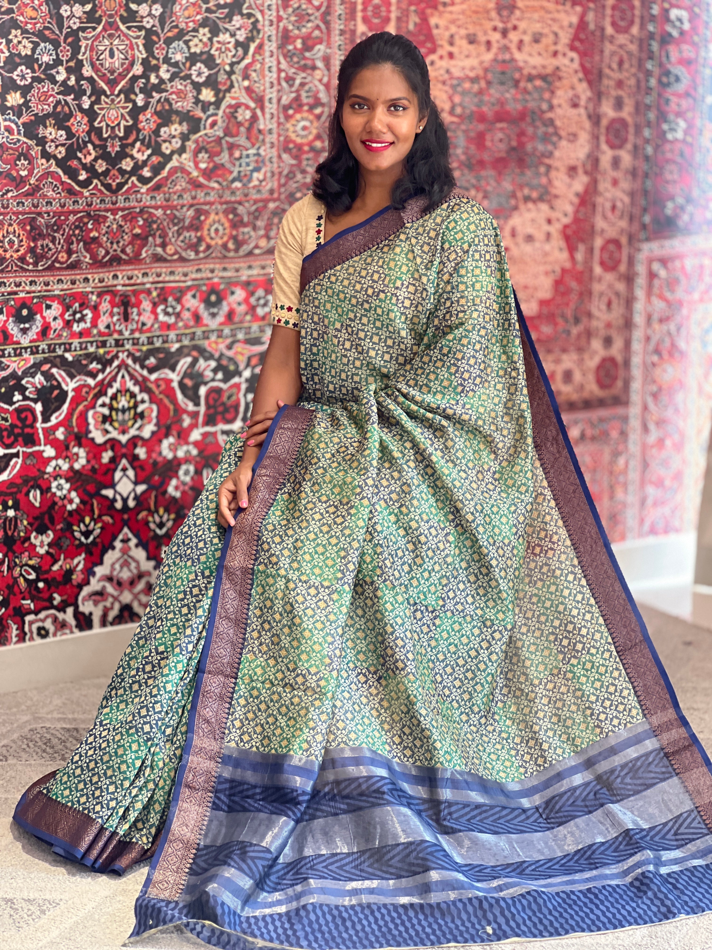 Print With Banarasi Border Detailed Chanderi Saree | SMC161