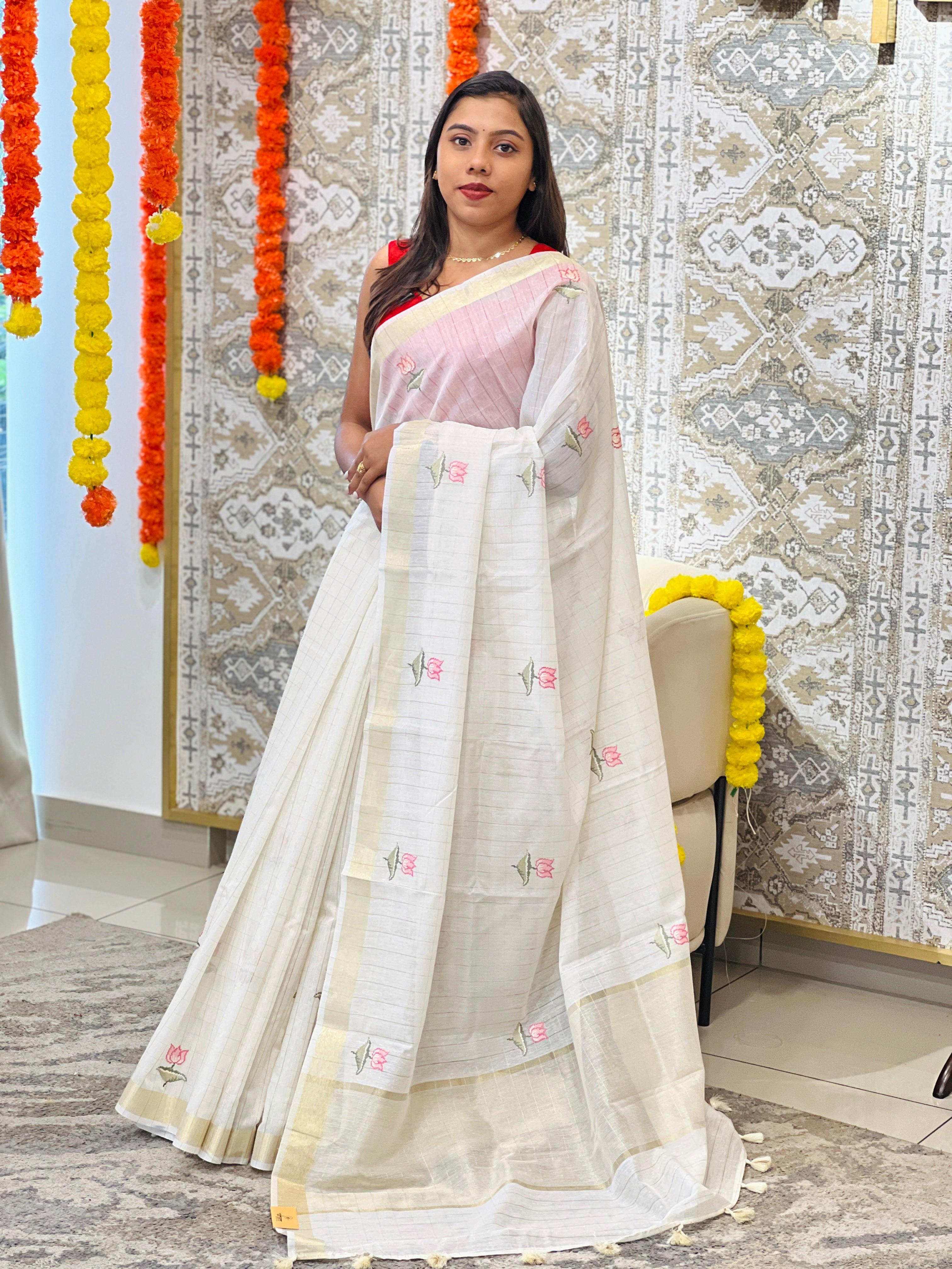 Check Weaving Chanderi Saree | MR507