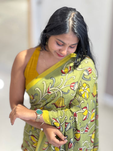 Pen Kalamkari Print Detailed Georgette Saree | SHA103