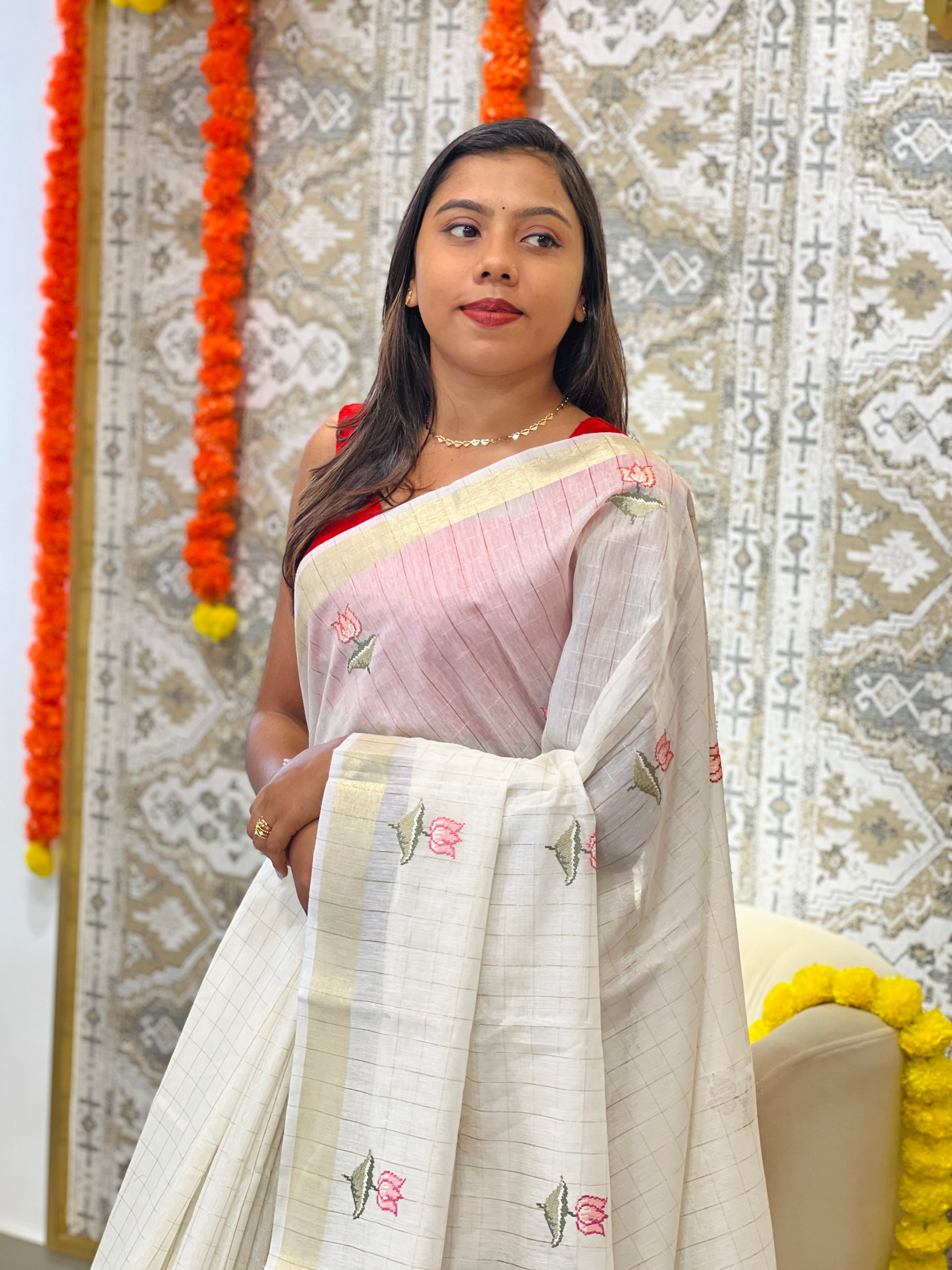 Check Weaving Chanderi Saree | MR507