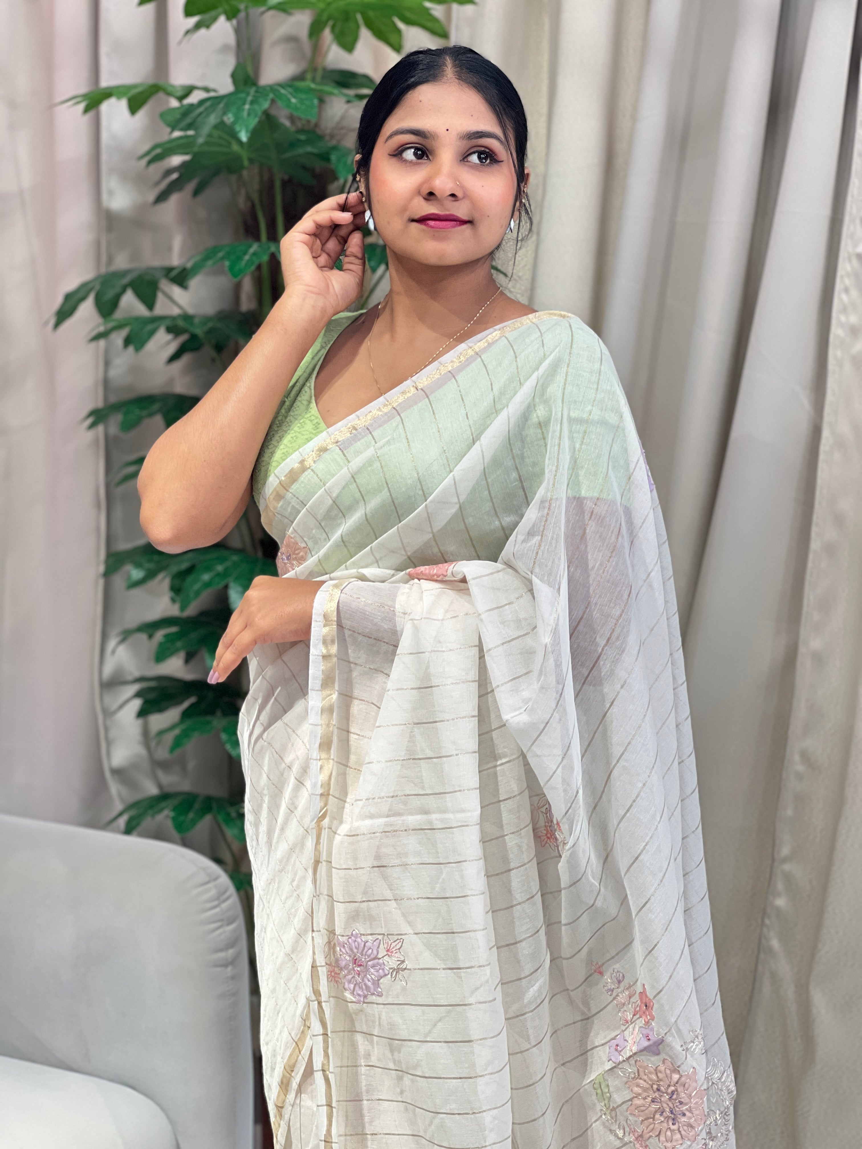 Floral Applique Detailed Pure Chanderi Saree | BLD1962