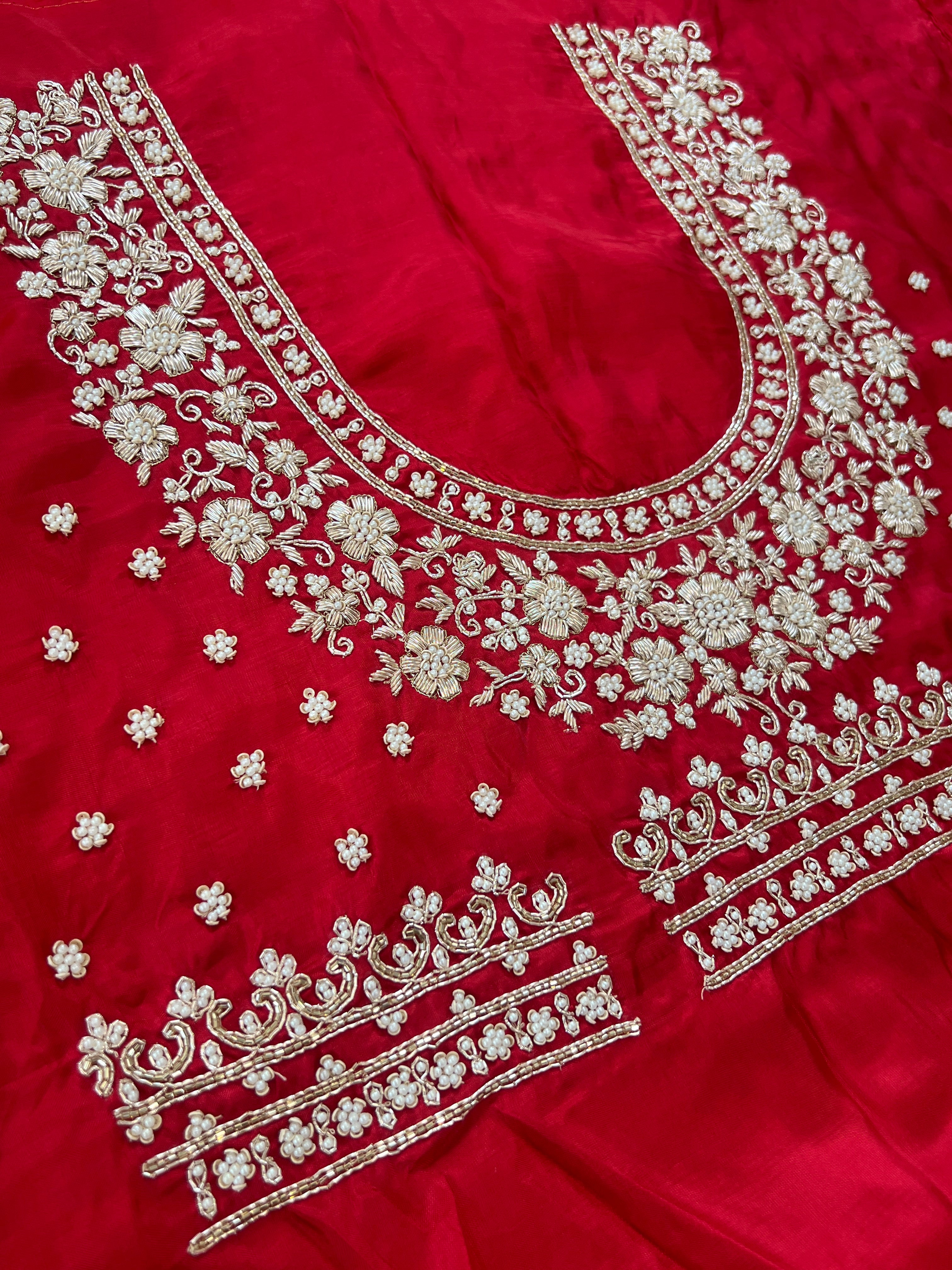 Floral Hand Embroidered Kathan Silk Blouse Material | MM616