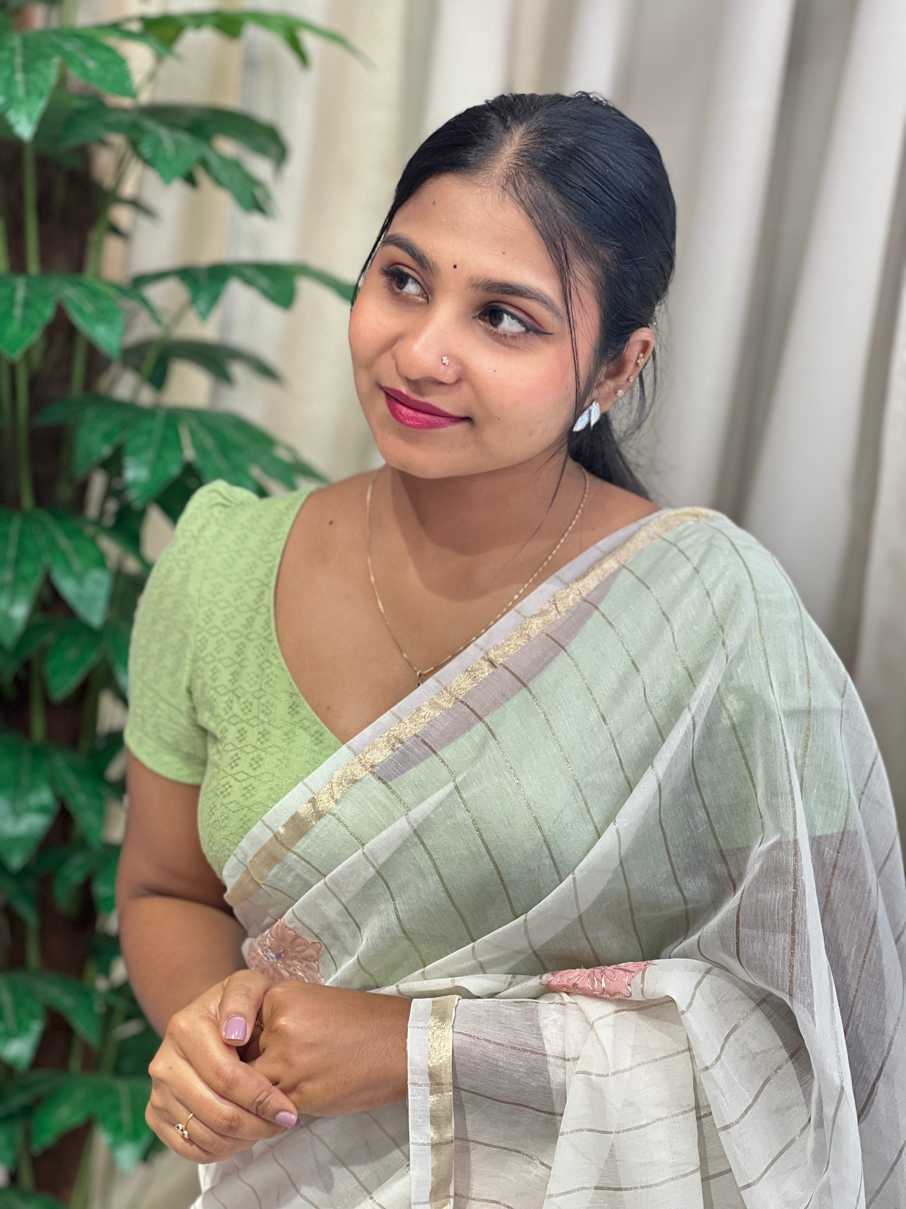 Floral Applique Detailed Pure Chanderi Saree | BLD1962