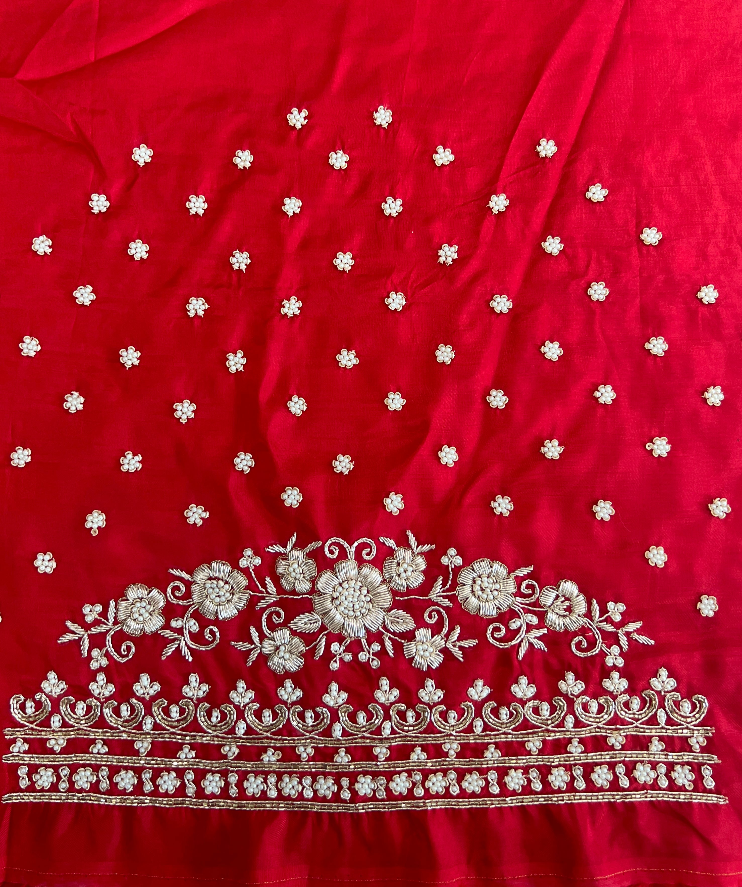 Floral Hand Embroidered Kathan Silk Blouse Material | MM616