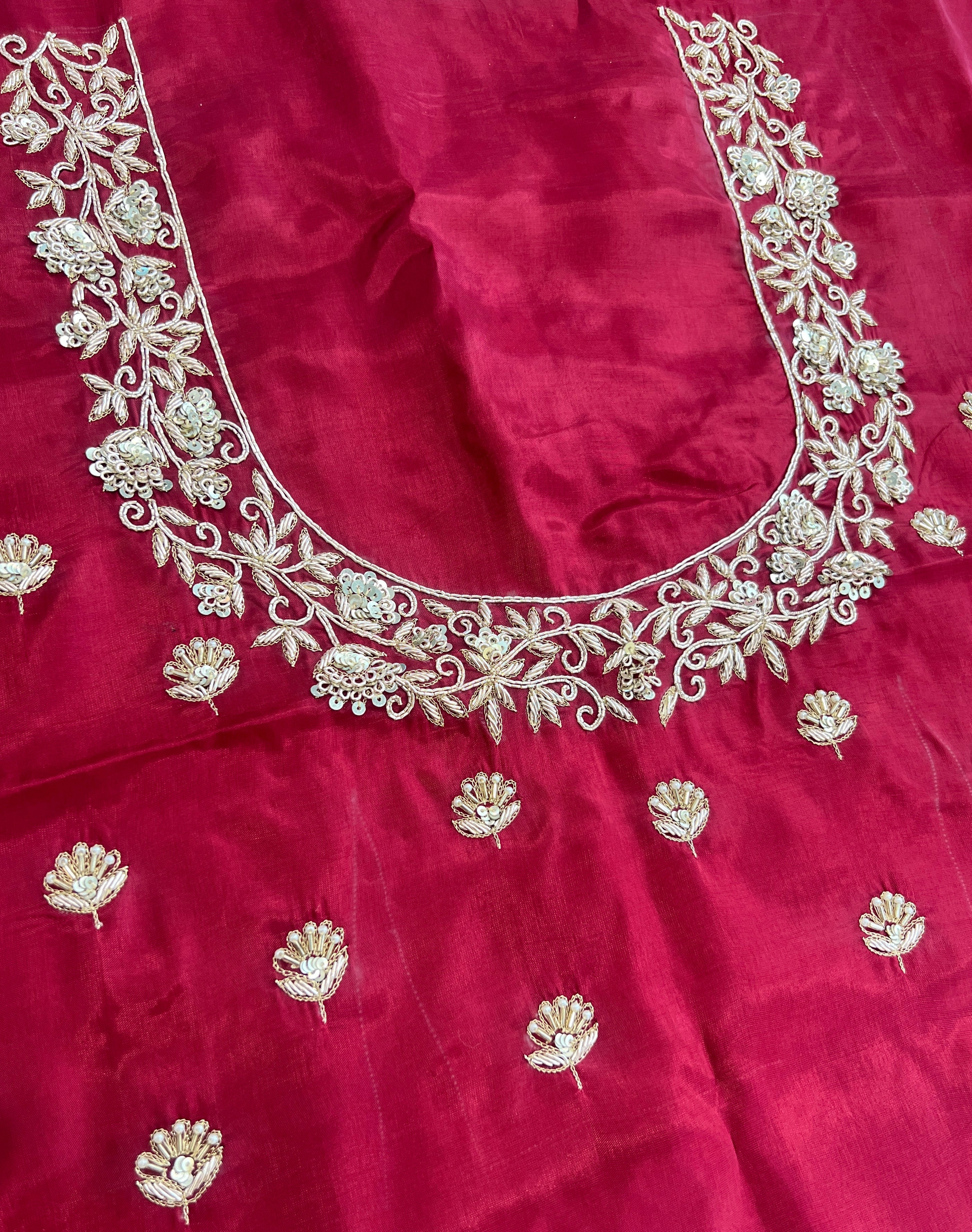 Hand Embroidered Kathan Silk Blouse Material | MM619