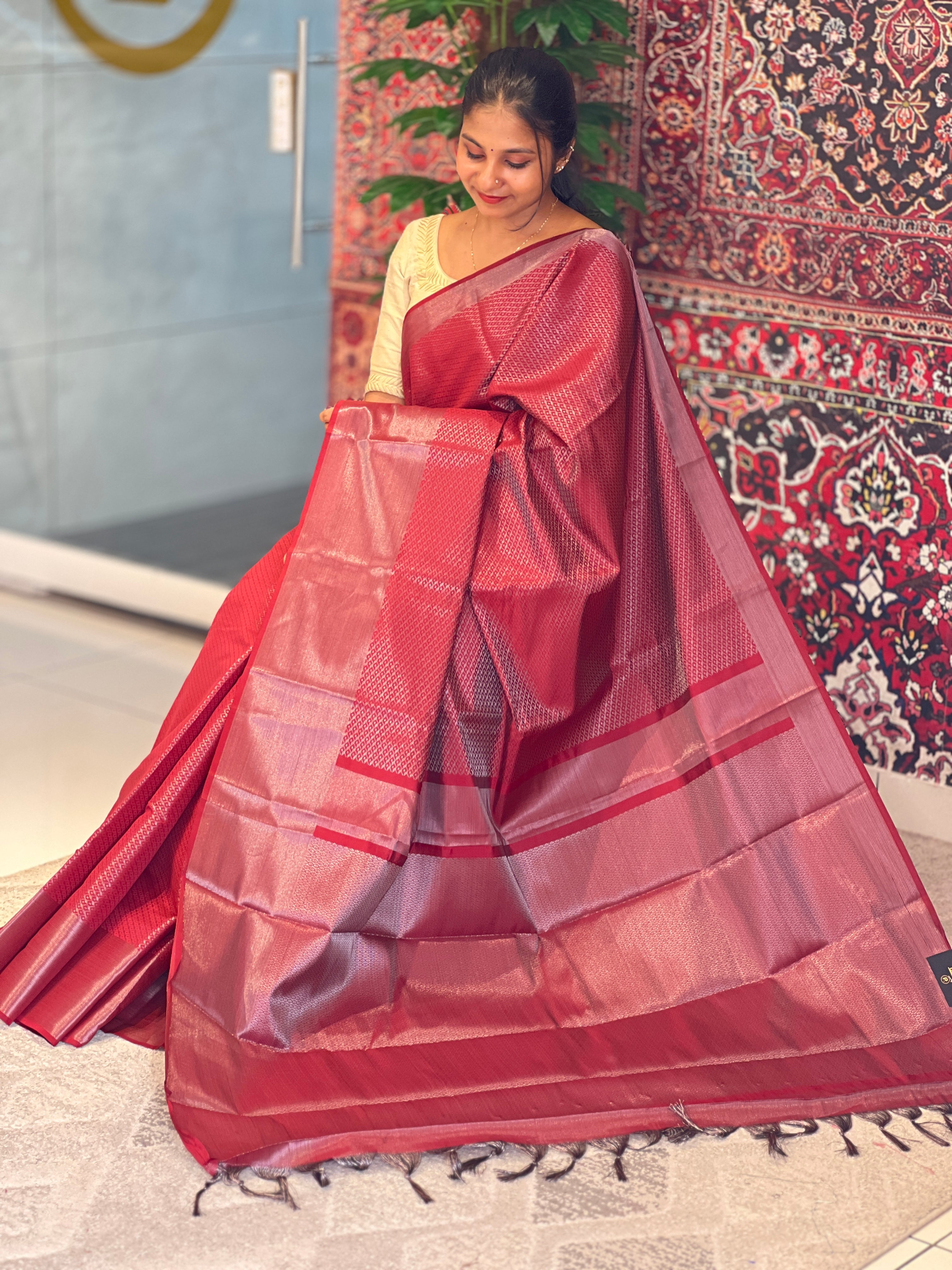 Traditional Brocade Silver&Thread Weaving Semi Silk Saree | KAC176