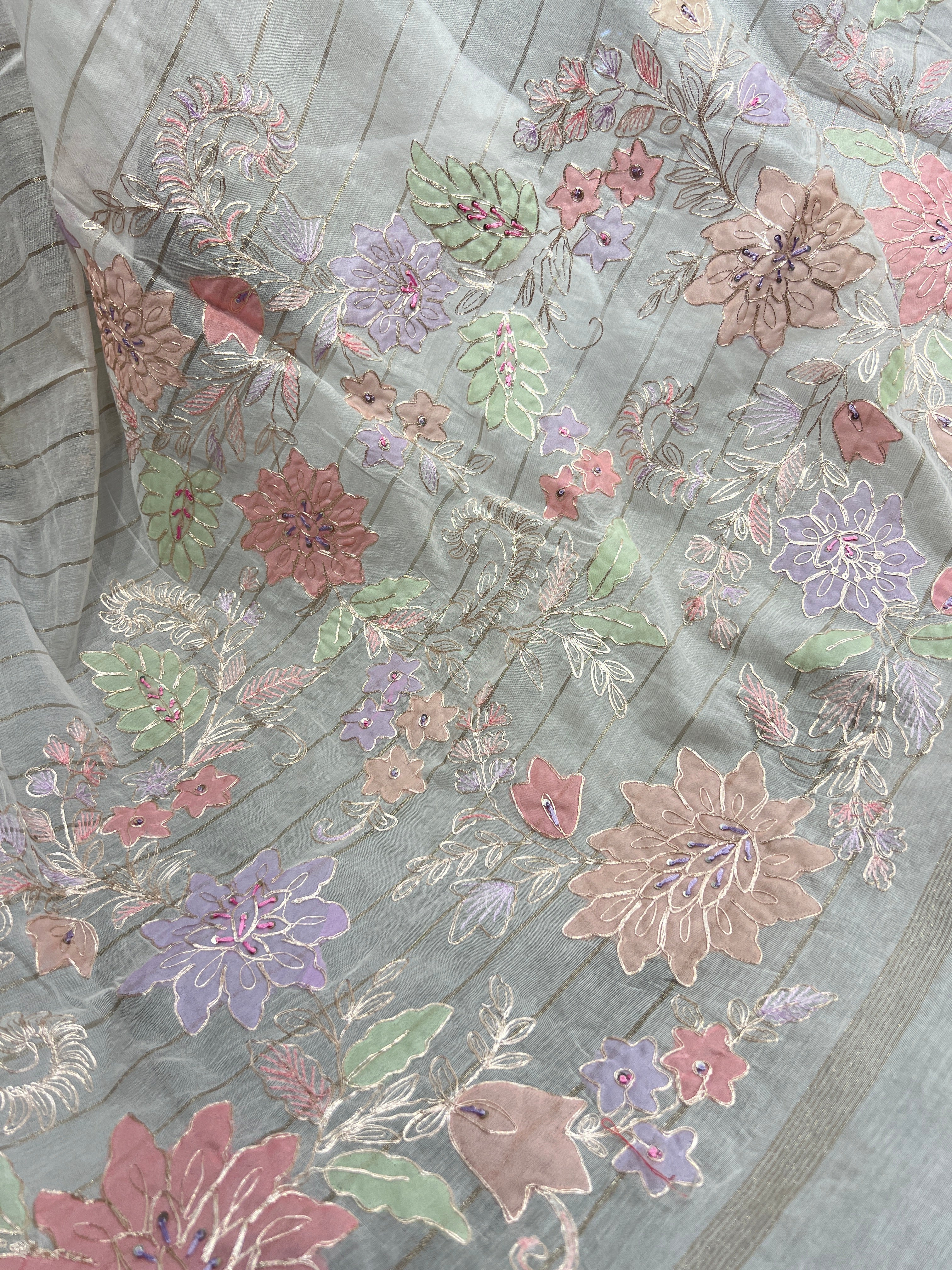 Floral Applique Detailed Pure Chanderi Saree | BLD1962