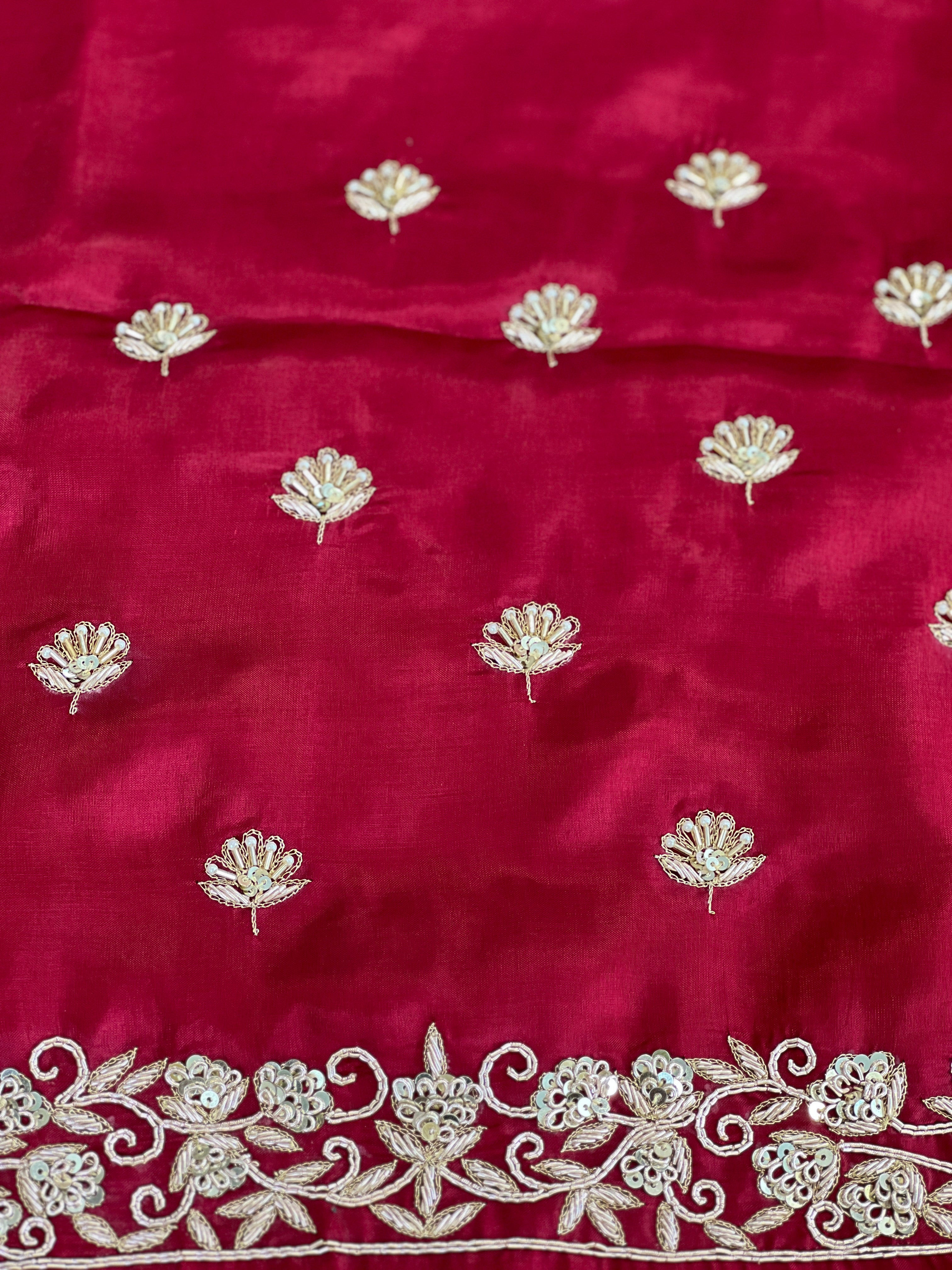 Hand Embroidered Kathan Silk Blouse Material | MM619