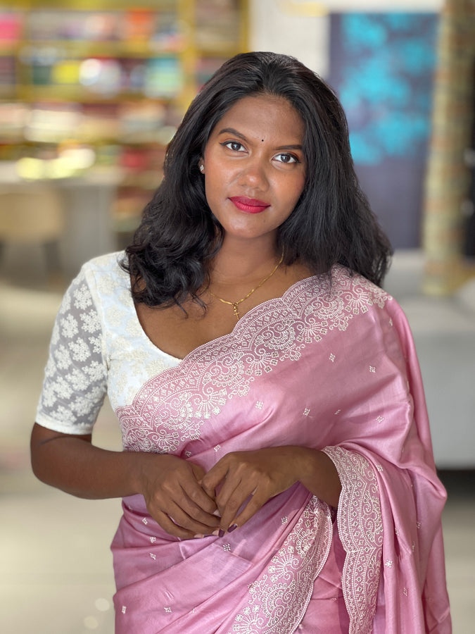 Point Embroidered Semi Tussar Saree | SUN533
