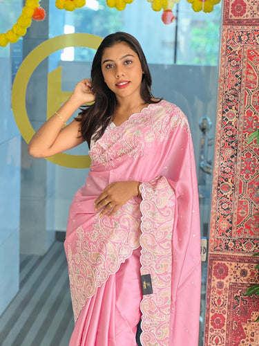 Floral And Paisley Embroidery Detailed Semi Tussar Saree | SUN550