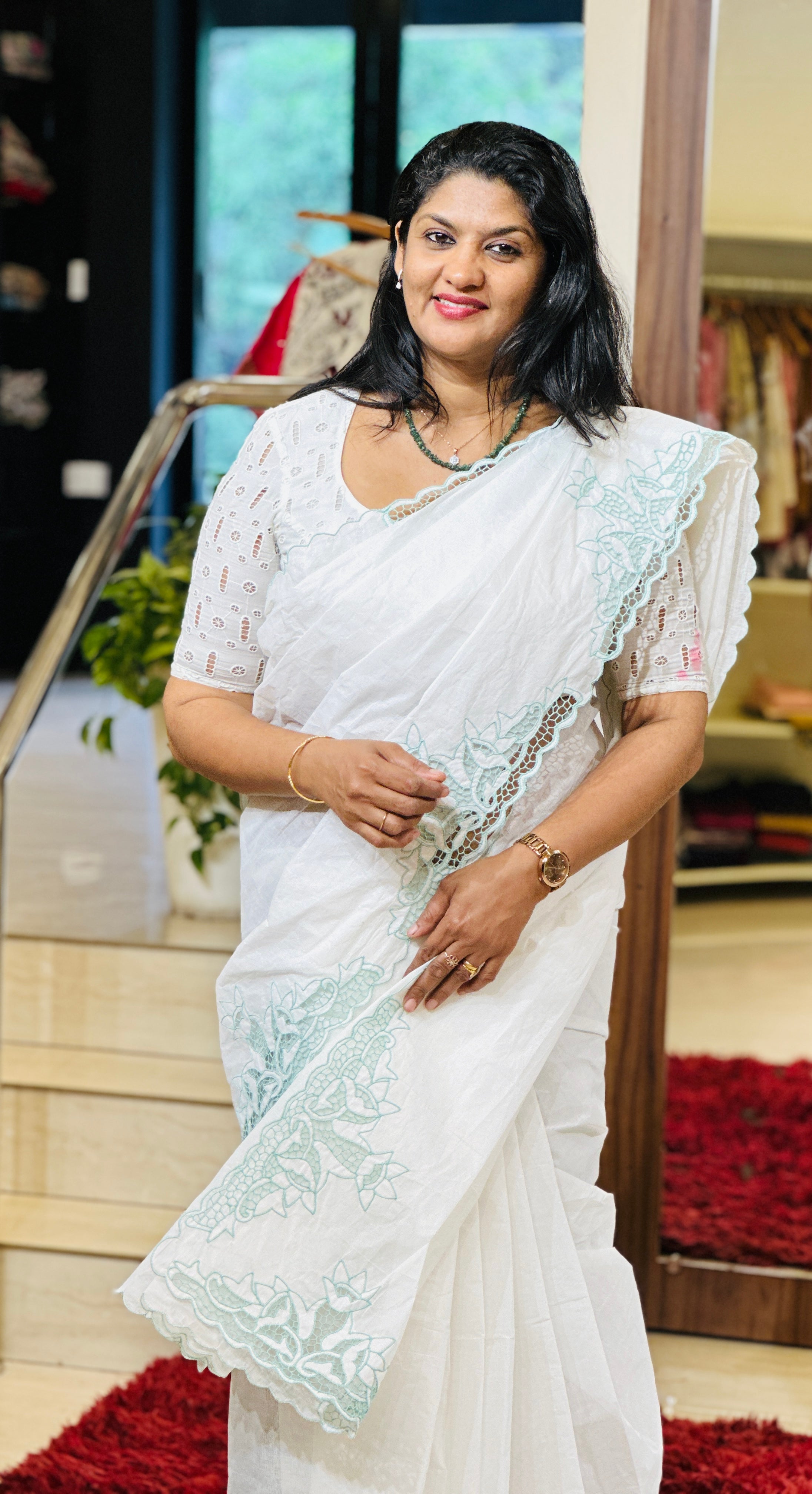 Twine Cutwork Floral Design Organdy Saree | TC386