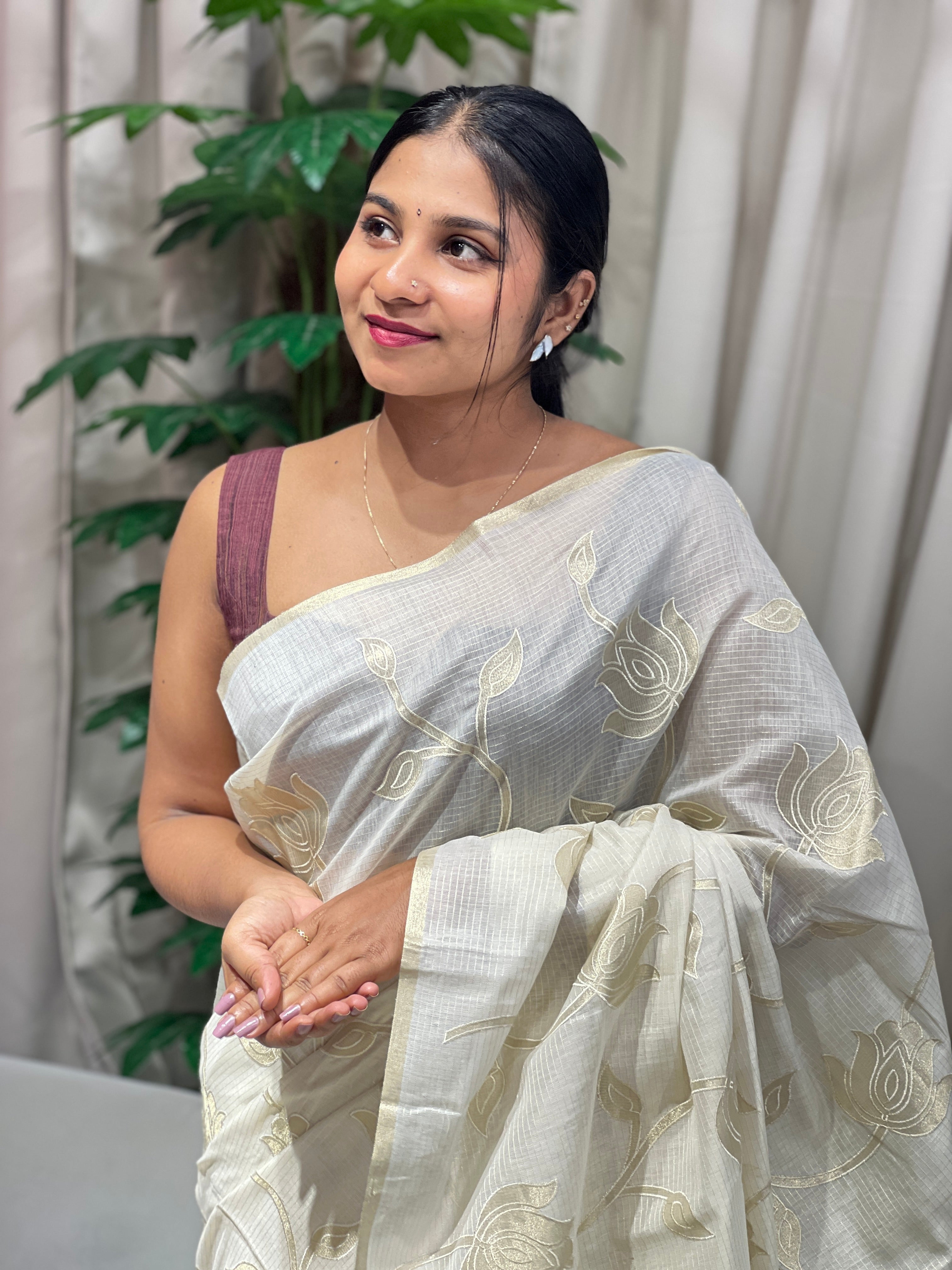 Floral Applique Detailed Chanderi Saree | MR419