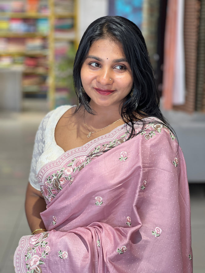 Floral Embroidered Semi Tussar Saree | SUN530