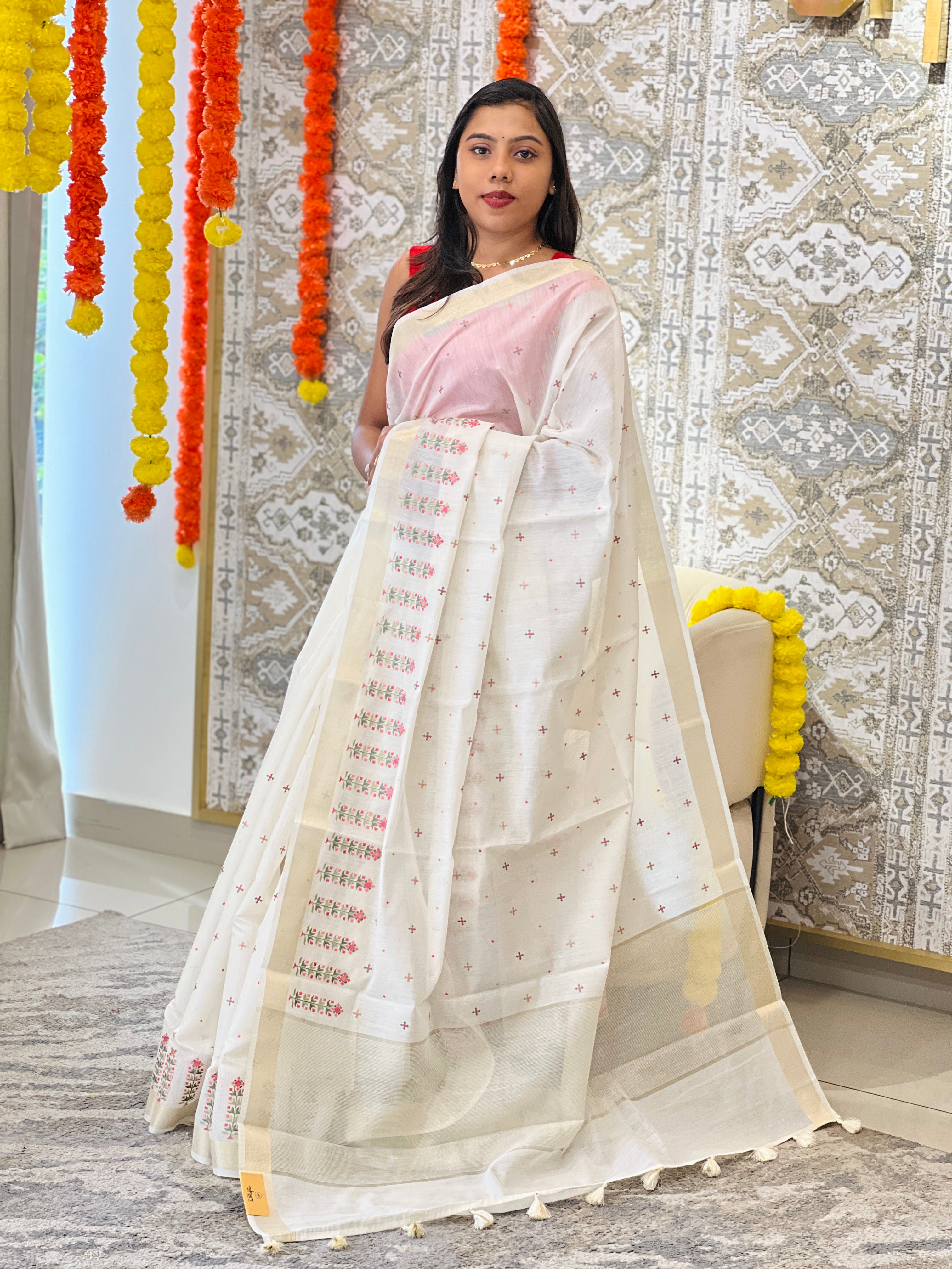 Floral Embroidered Silk Chanderi Saree | MR512