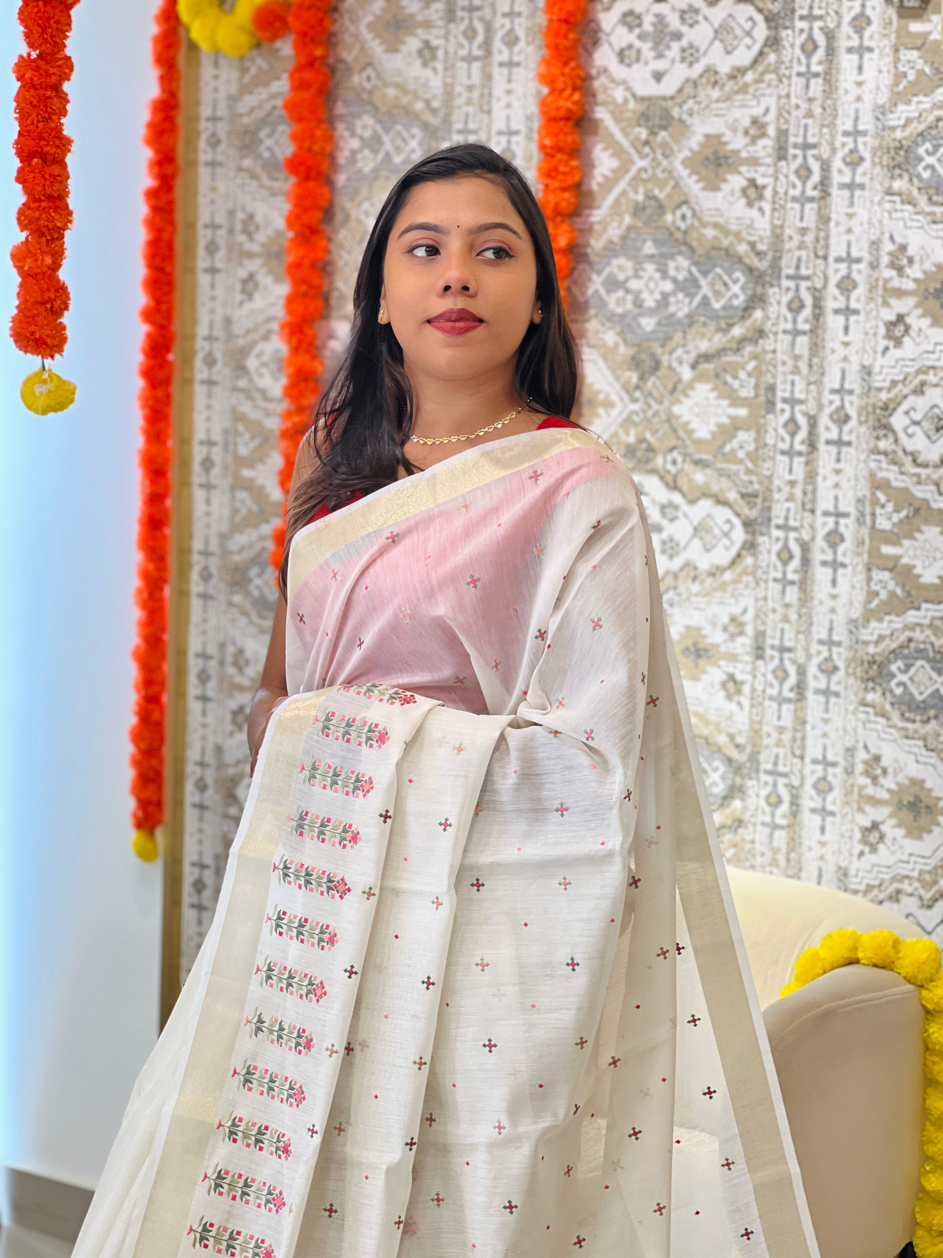 Floral Embroidered Silk Chanderi Saree | MR512