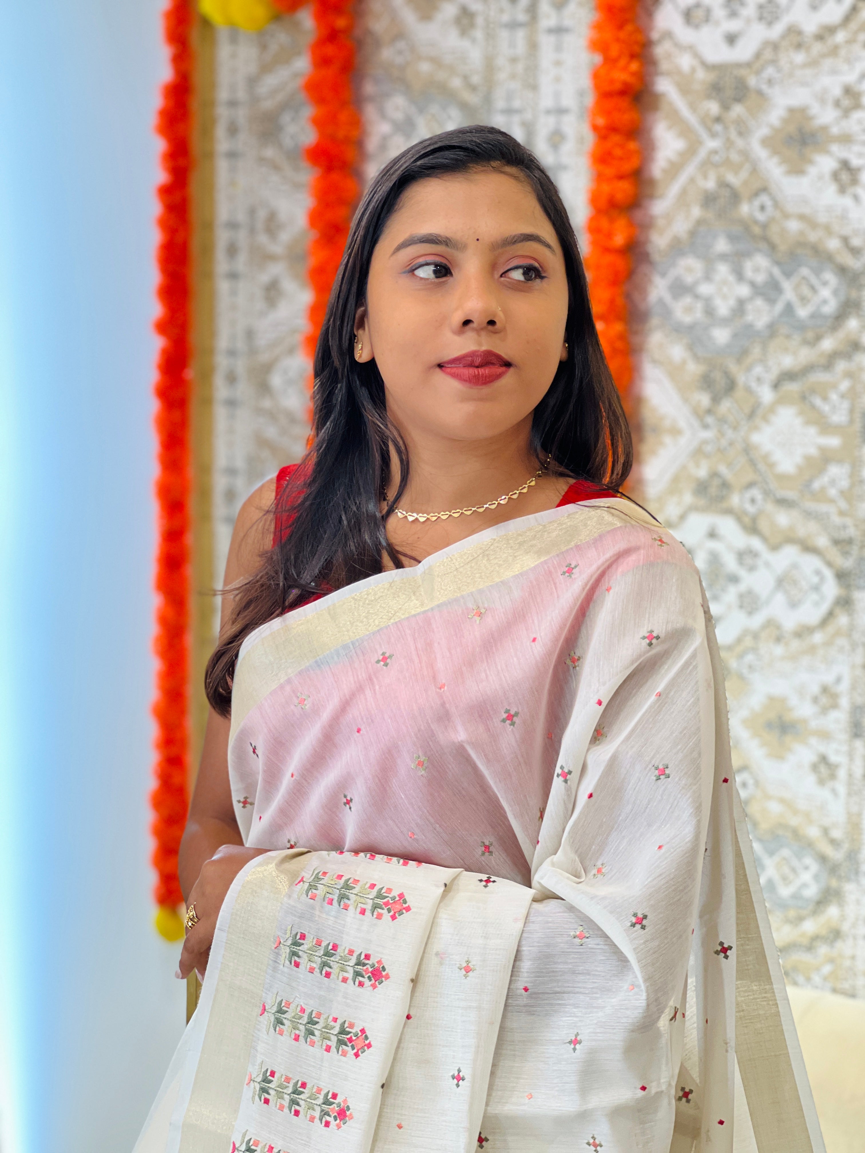 Floral Embroidered Silk Chanderi Saree | MR512