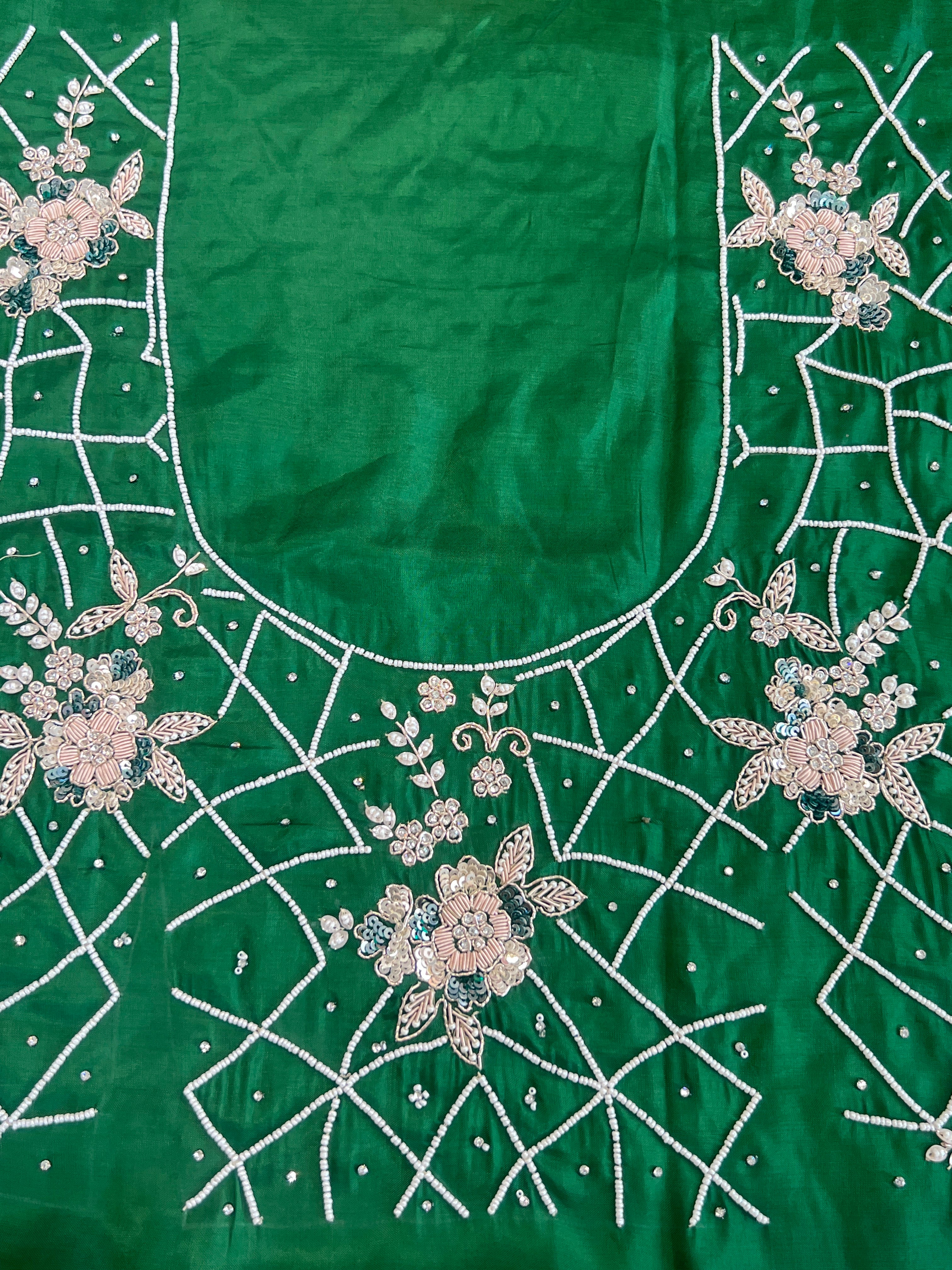 Hand Embroidered Kathan Silk Blouse Material | MM617
