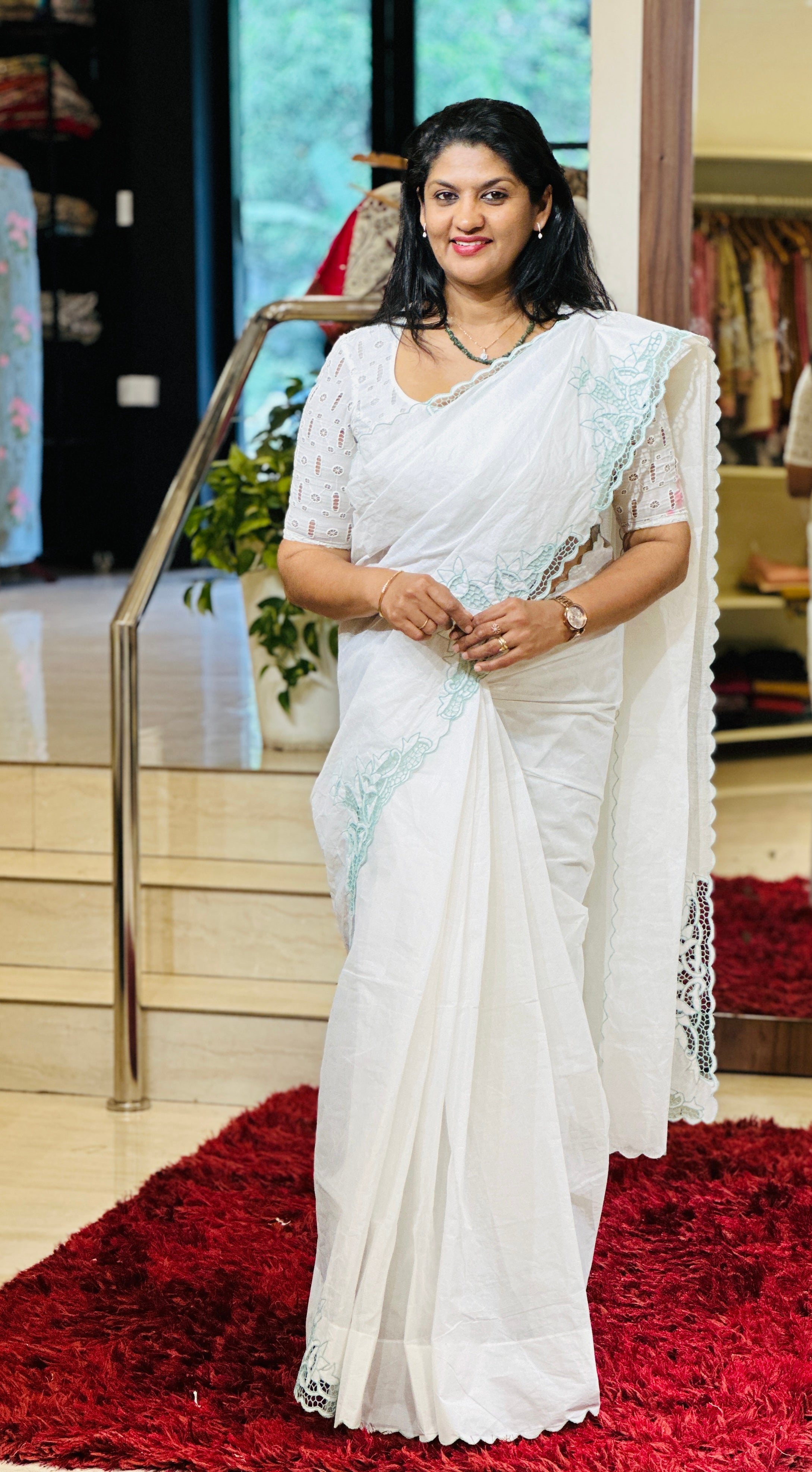 Twine Cutwork Floral Design Organdy Saree | TC386