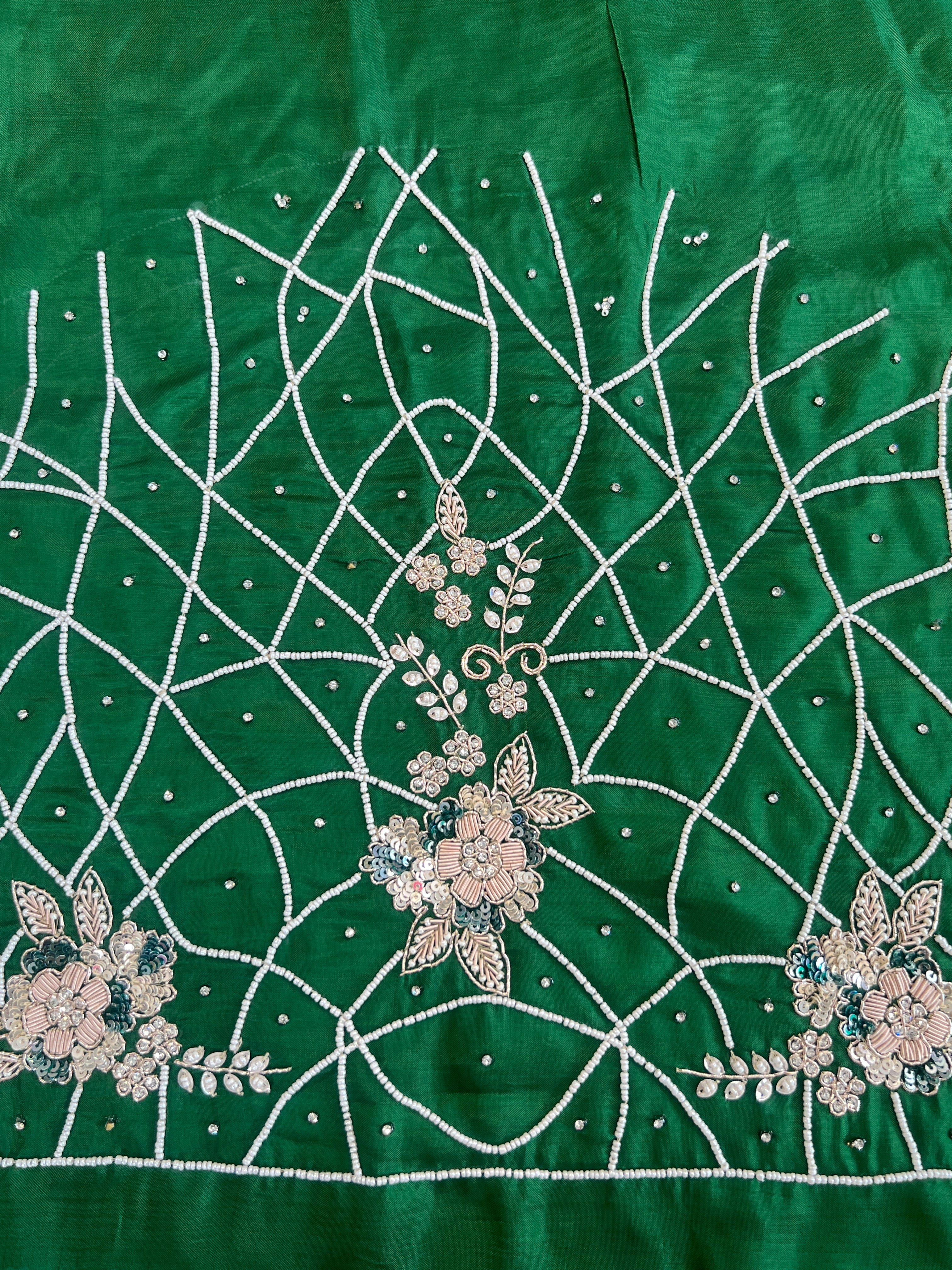 Hand Embroidered Kathan Silk Blouse Material | MM617
