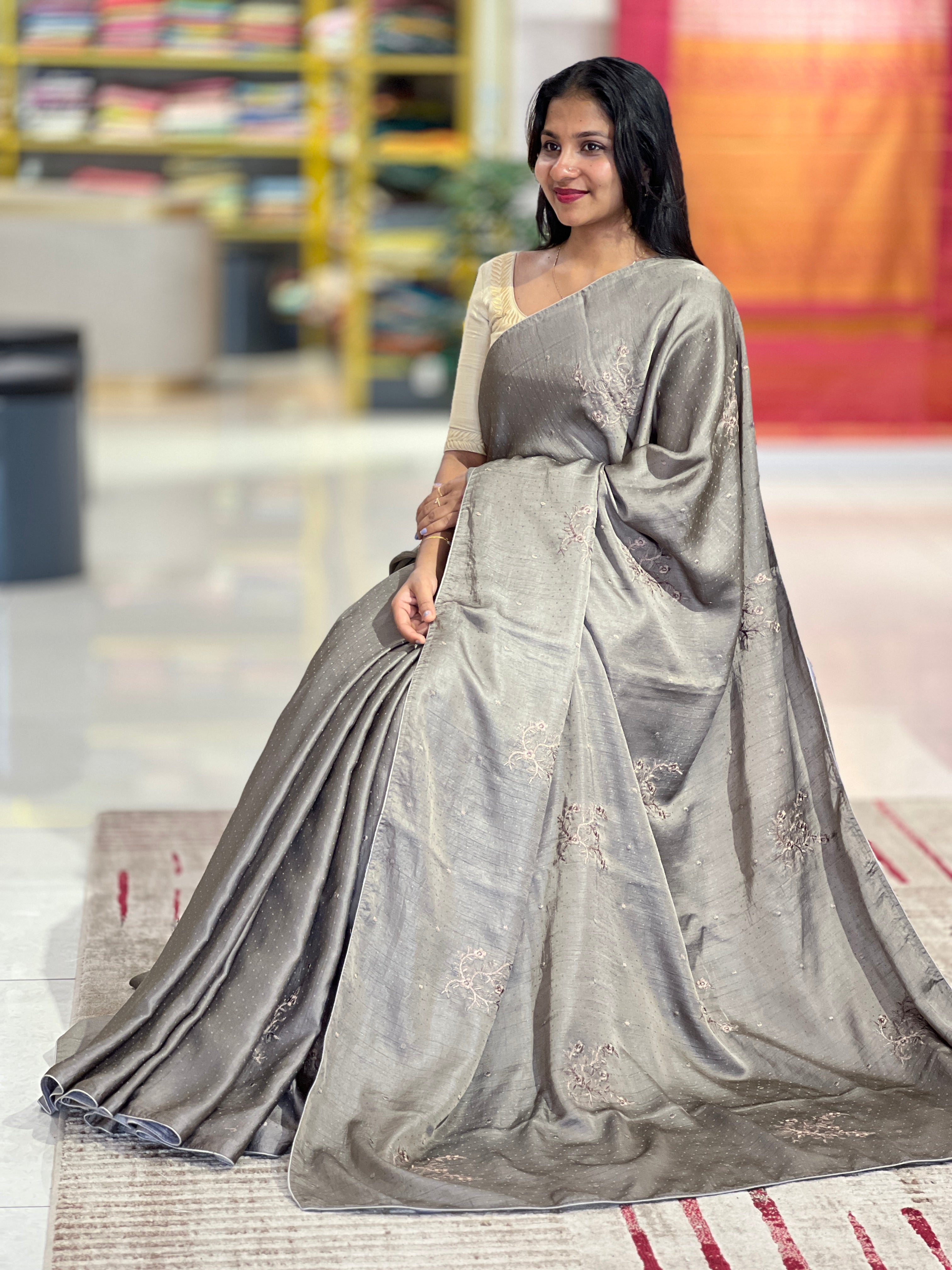 Embroidered Semi Tussar Saree | ACT1285