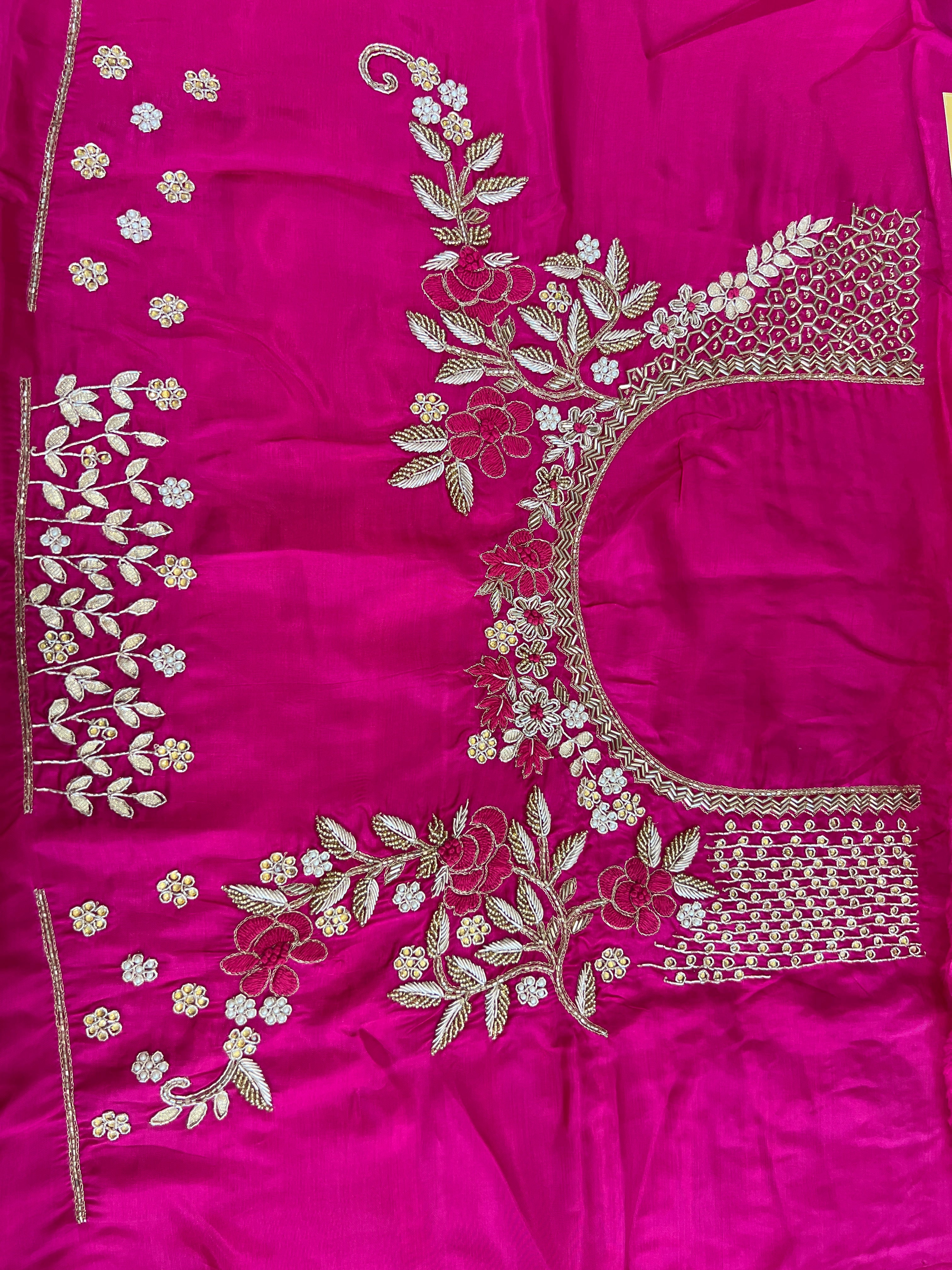 Hand Embroidered Kathan Silk Blouse Material | MM618