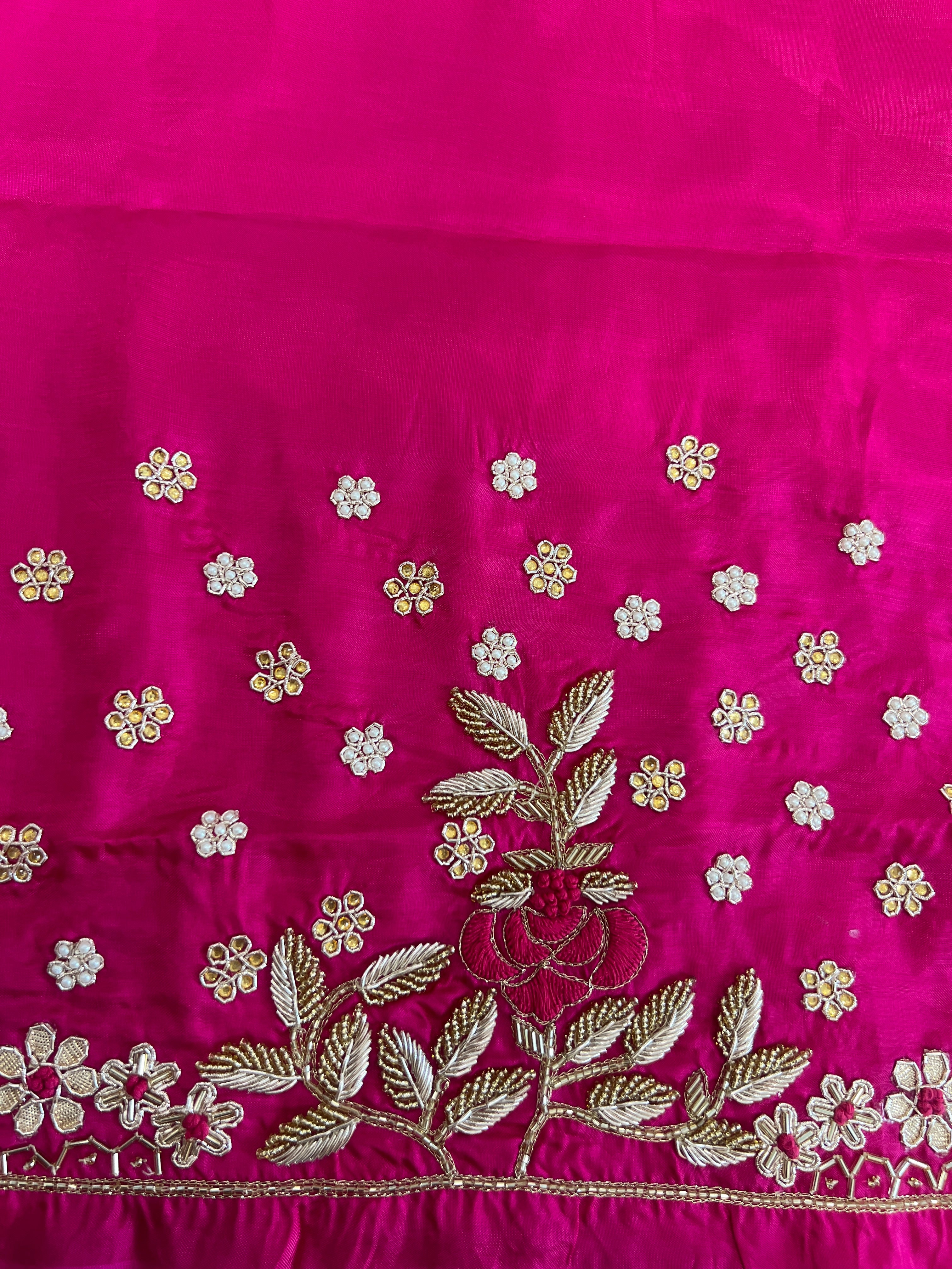 Hand Embroidered Kathan Silk Blouse Material | MM618