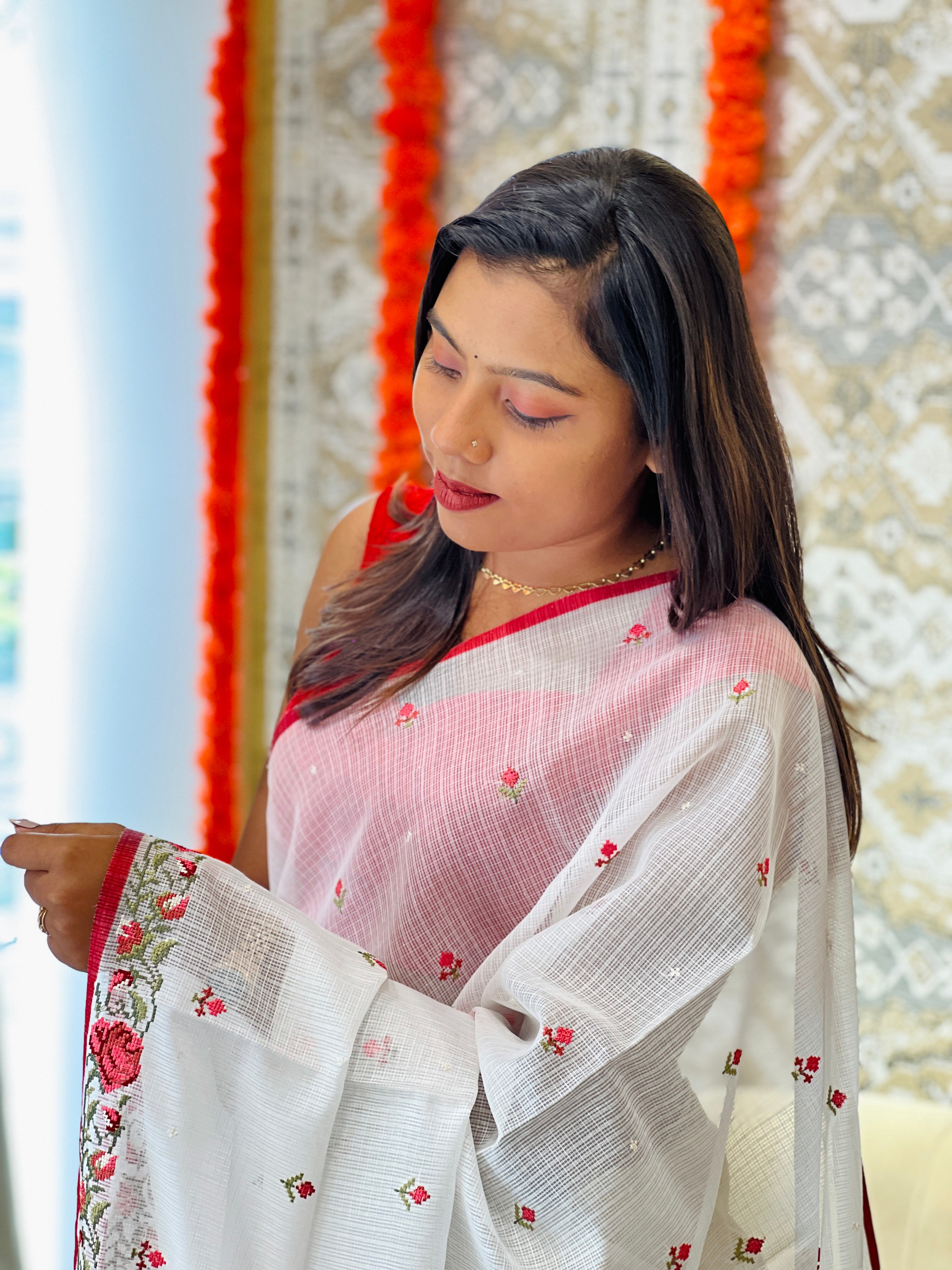 Cross Stitch Patterned Silky Kota Saree | MR504