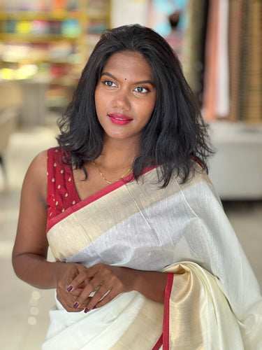 Kasavu With Maroon Kara Border Detailed Kerala Cotton Saree | HT256