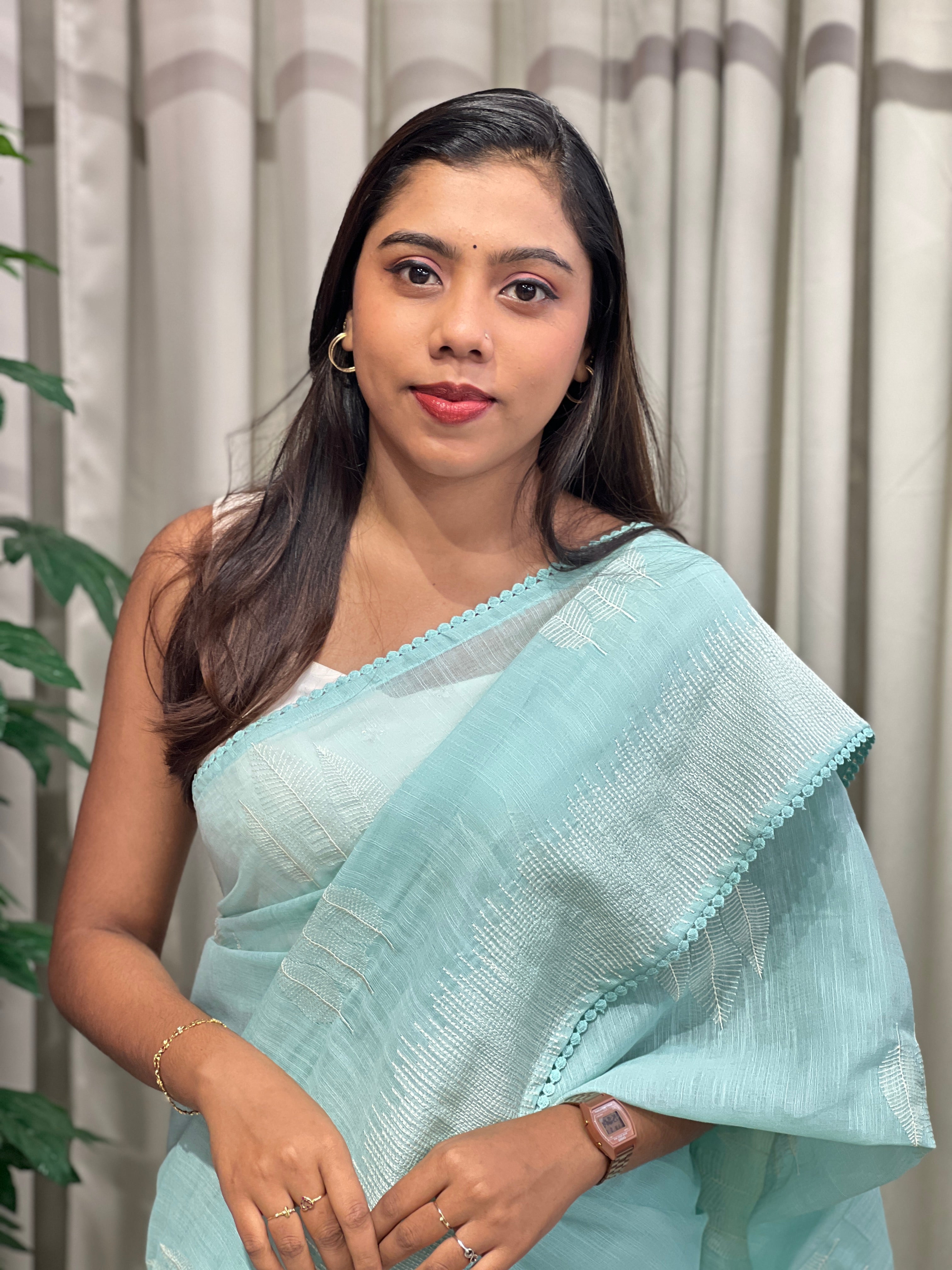Embroidery Detailed Linen Cotton Saree | BLD2019