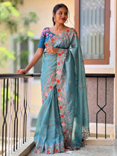 Embroidered Crushed Tissue Organza Saree | SBP307