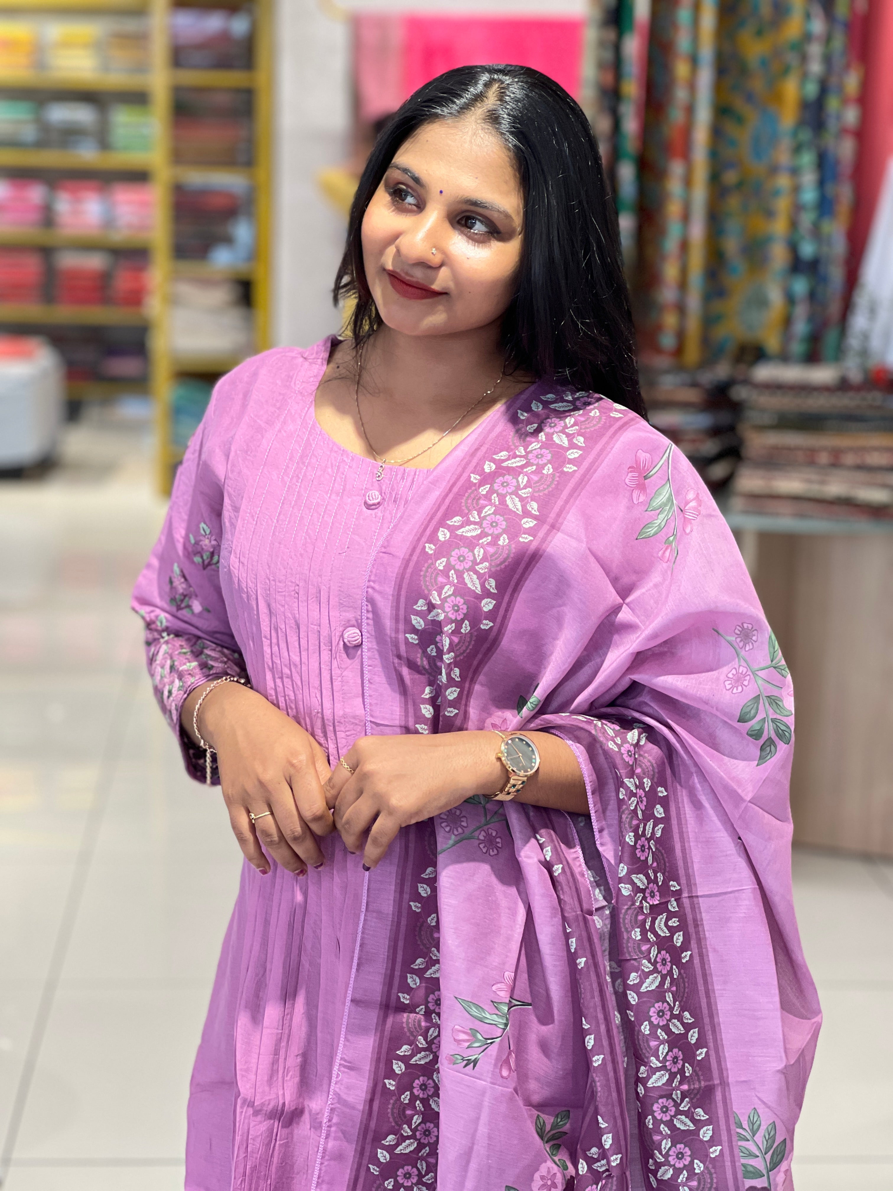 Pintuck & Hand Embroidered Chanderi Finish Kurta Set | FW345