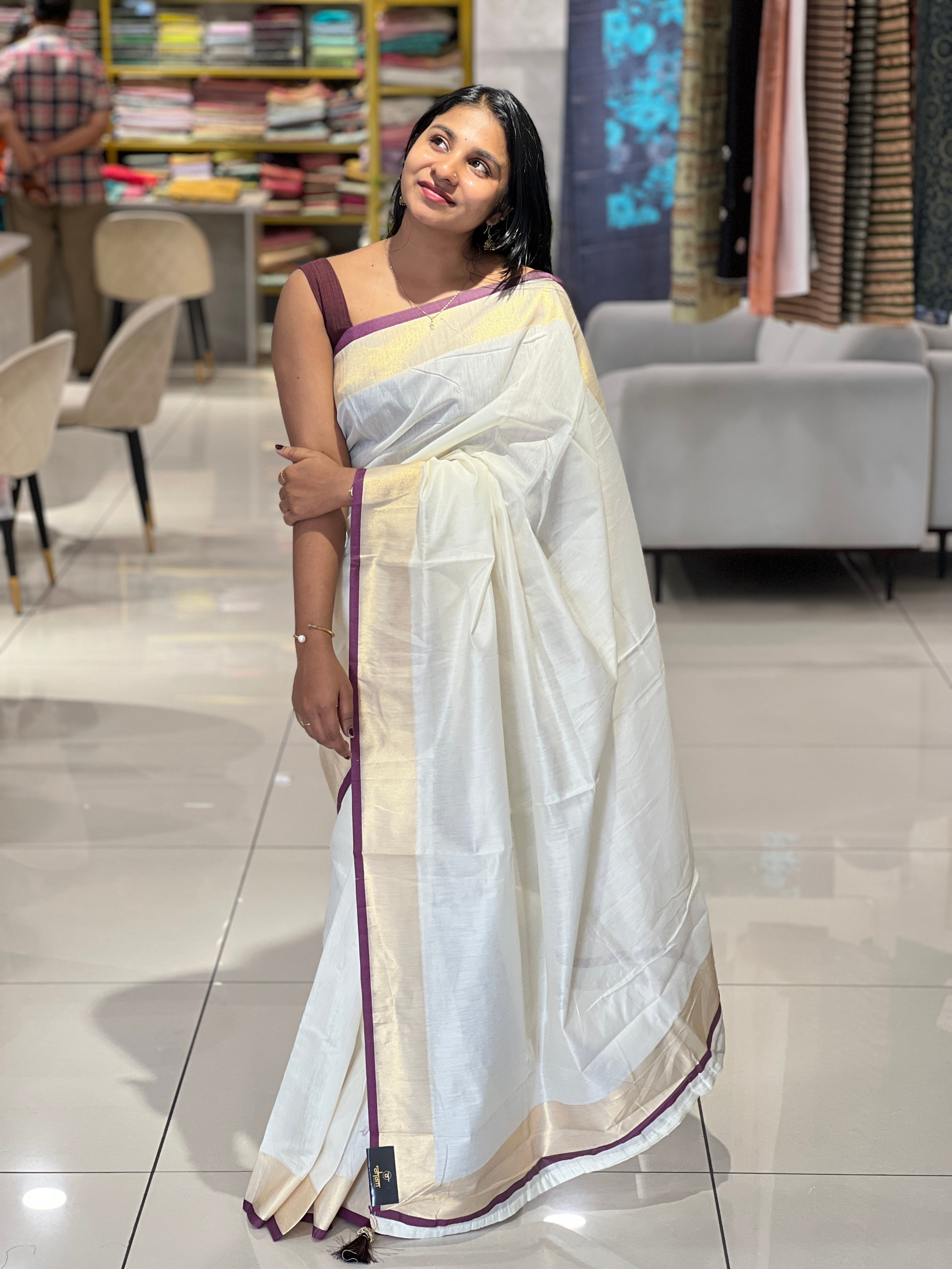 Kasavu With Kara Border Detailed  Kerala Cotton Saree | HT257