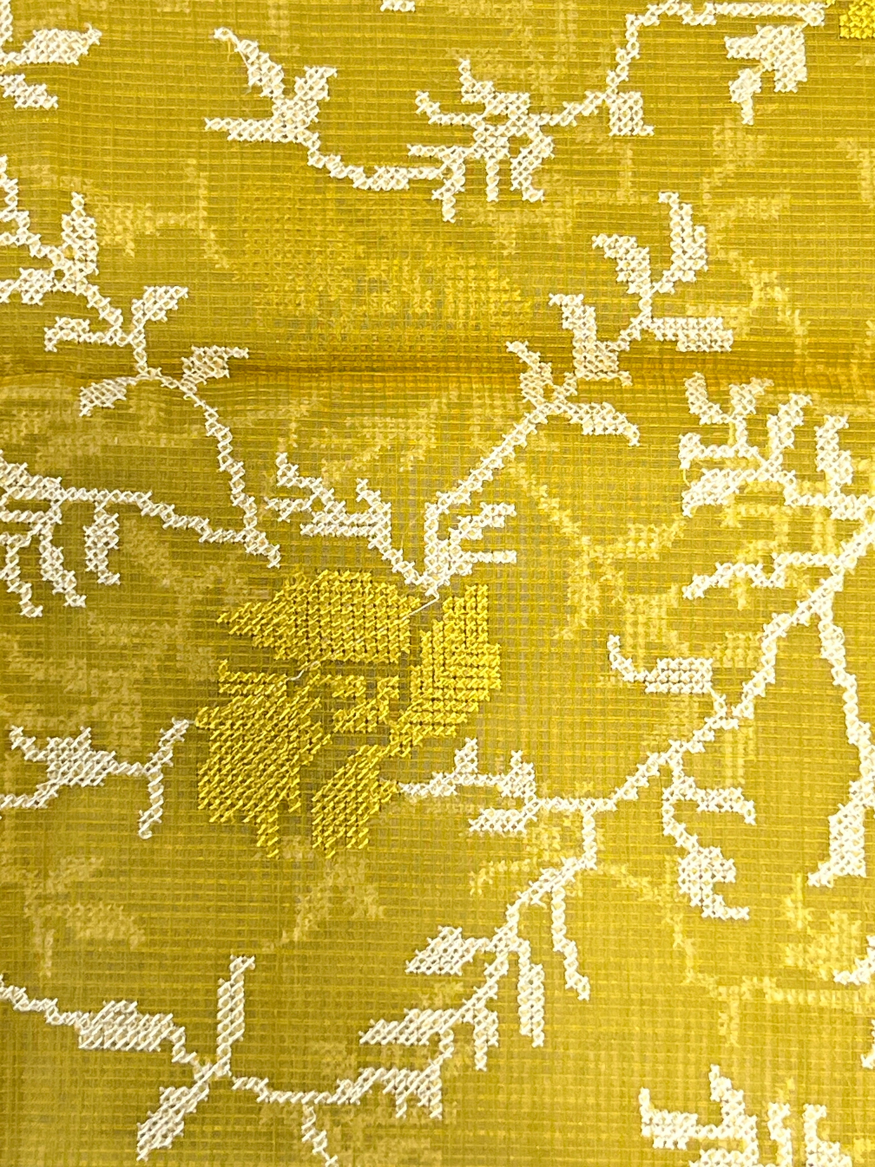 Block Printed Muga Check Organza Saree | JSC486