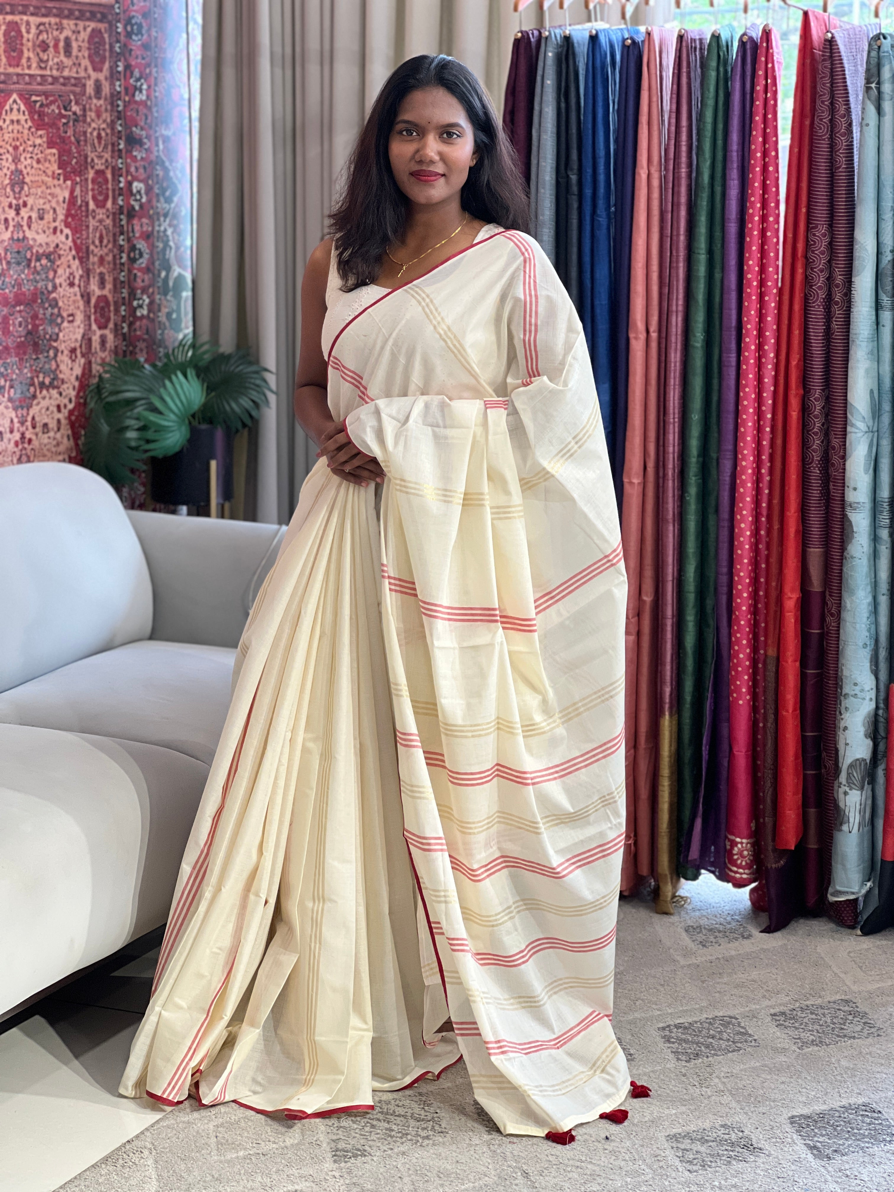Stripe Pattern Kerala Cotton Saree | PMCT114