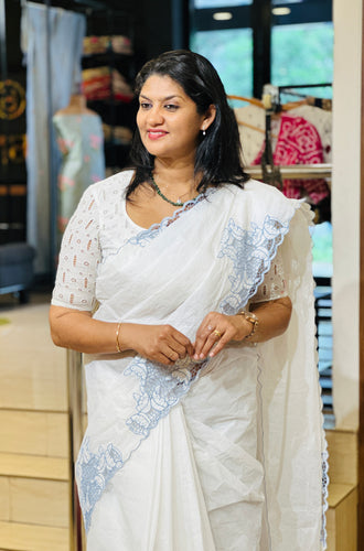 Twine Cutwork Floral Design Organdy Saree | TC388