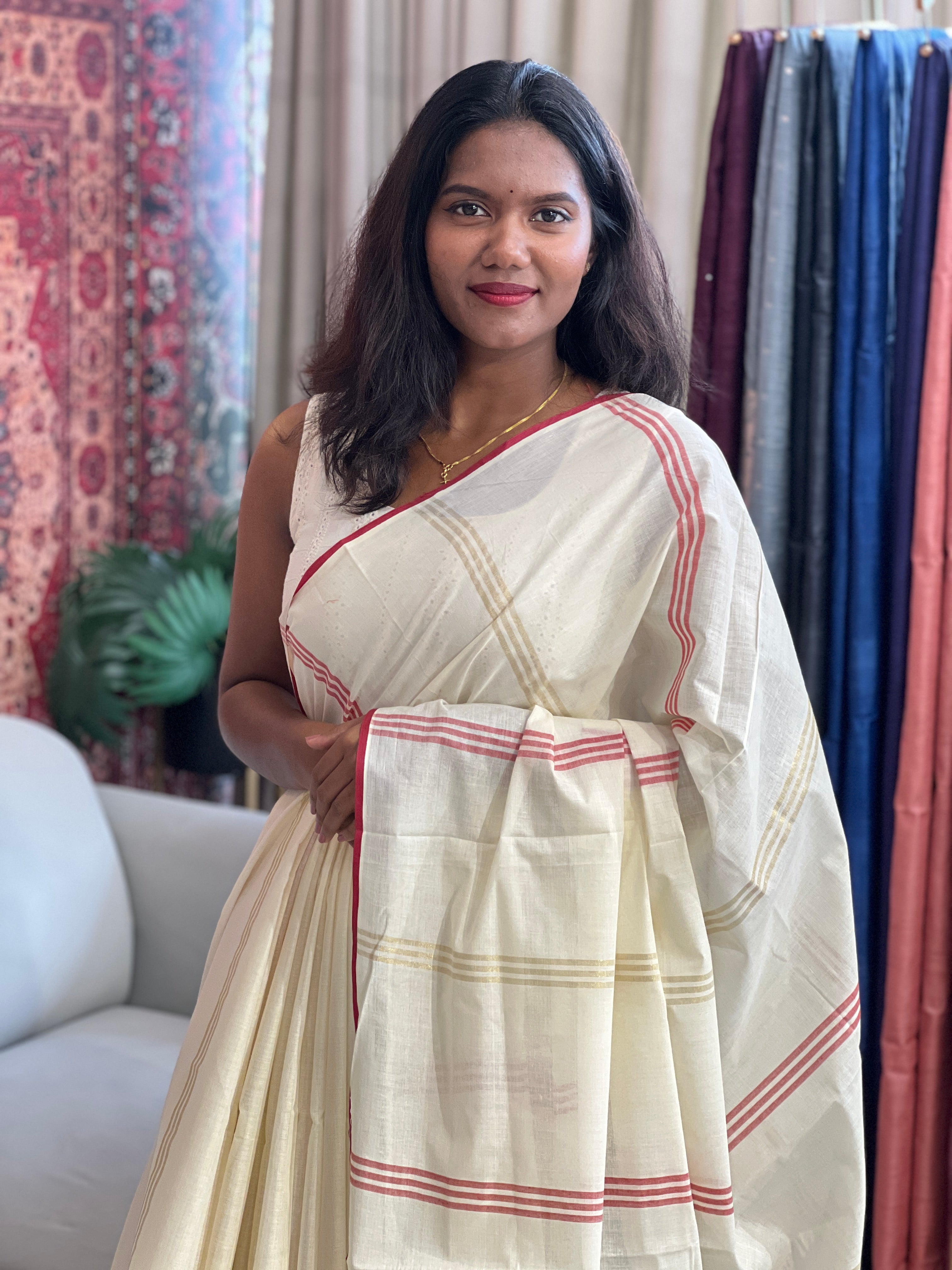 Stripe Pattern Kerala Cotton Saree | PMCT114
