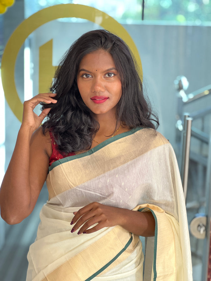 Kasavu With Kara Border Detailed  Kerala Cotton Saree | HT258